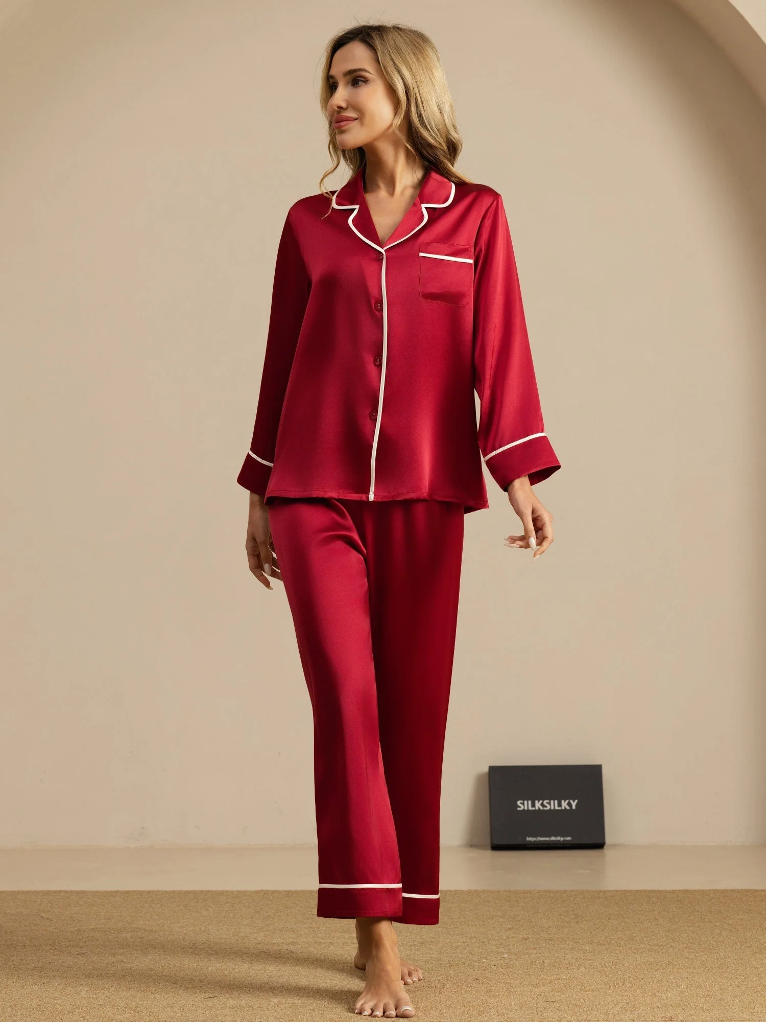 100% Mulberry Silk Classic Pajama Set - Image 19