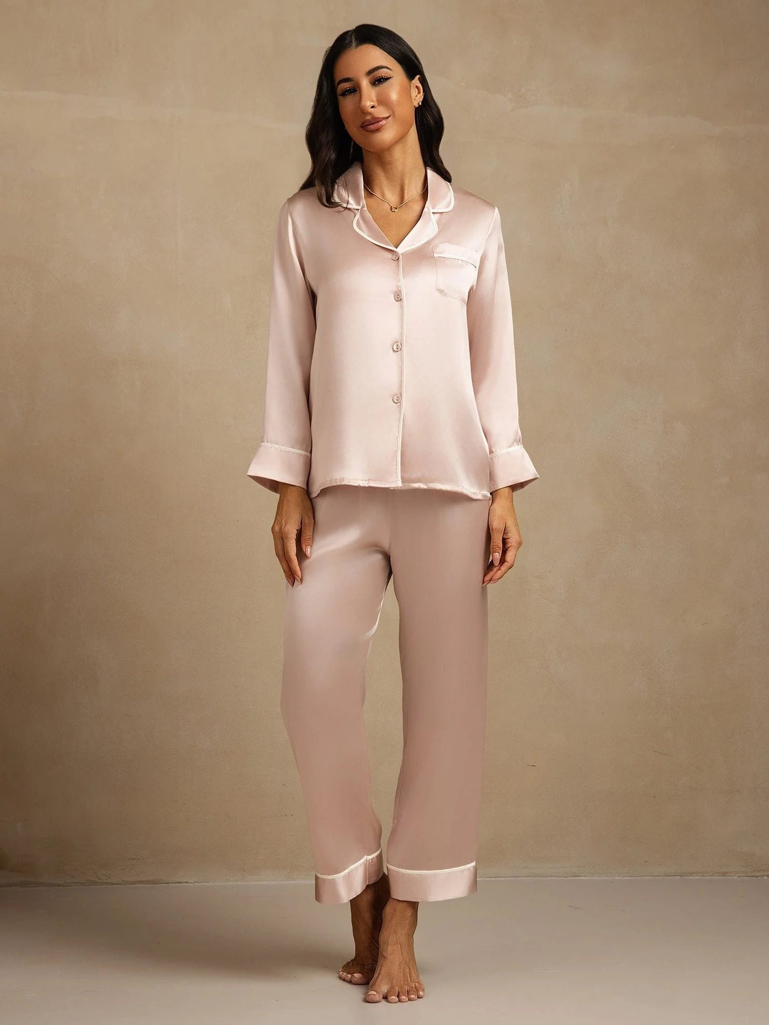 100% Mulberry Silk Classic Pajama Set - Image 48