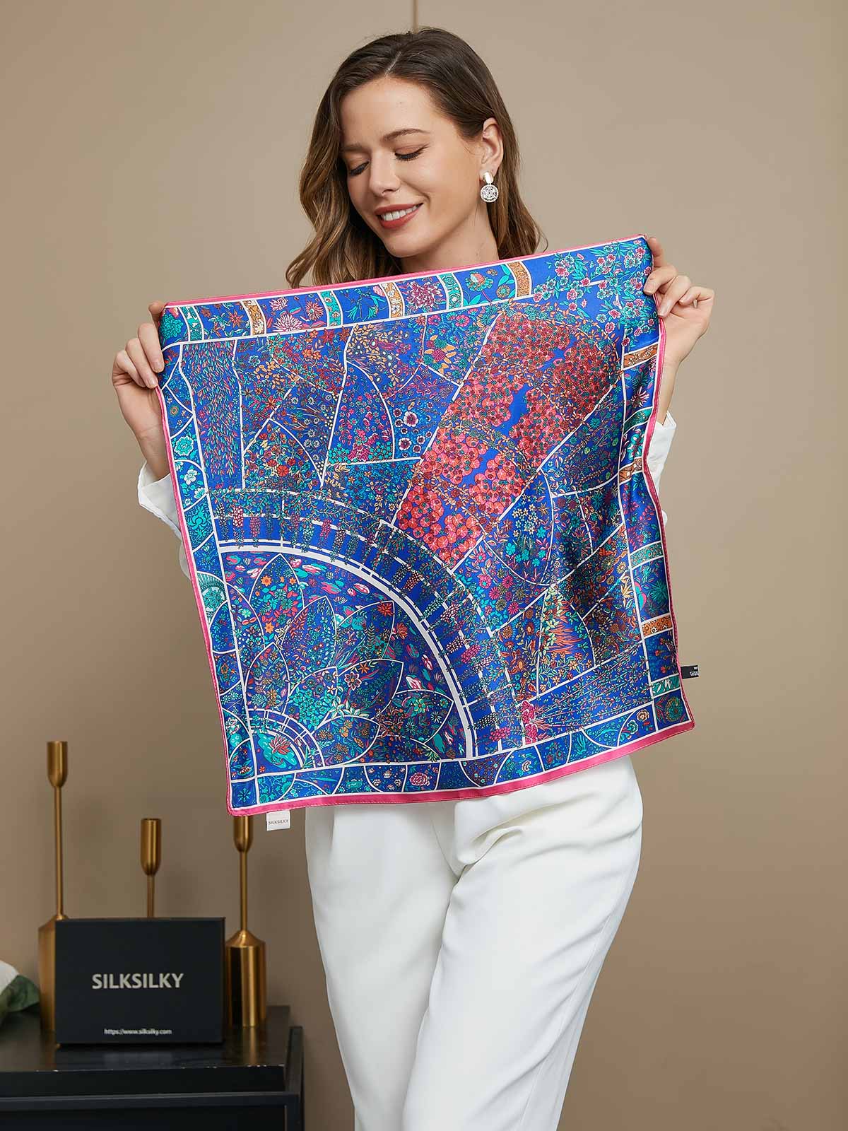 100% Mulberry Silk Floral Pattern Scarf 53x53cm - Image 3