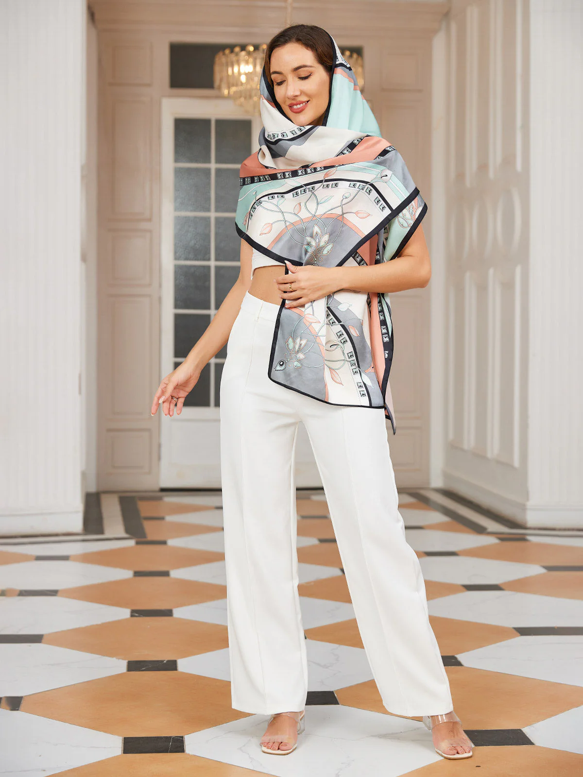 100% Mulberry Silk Printed Rectangular Long Shawl Scarf 170x53cm - Image 9