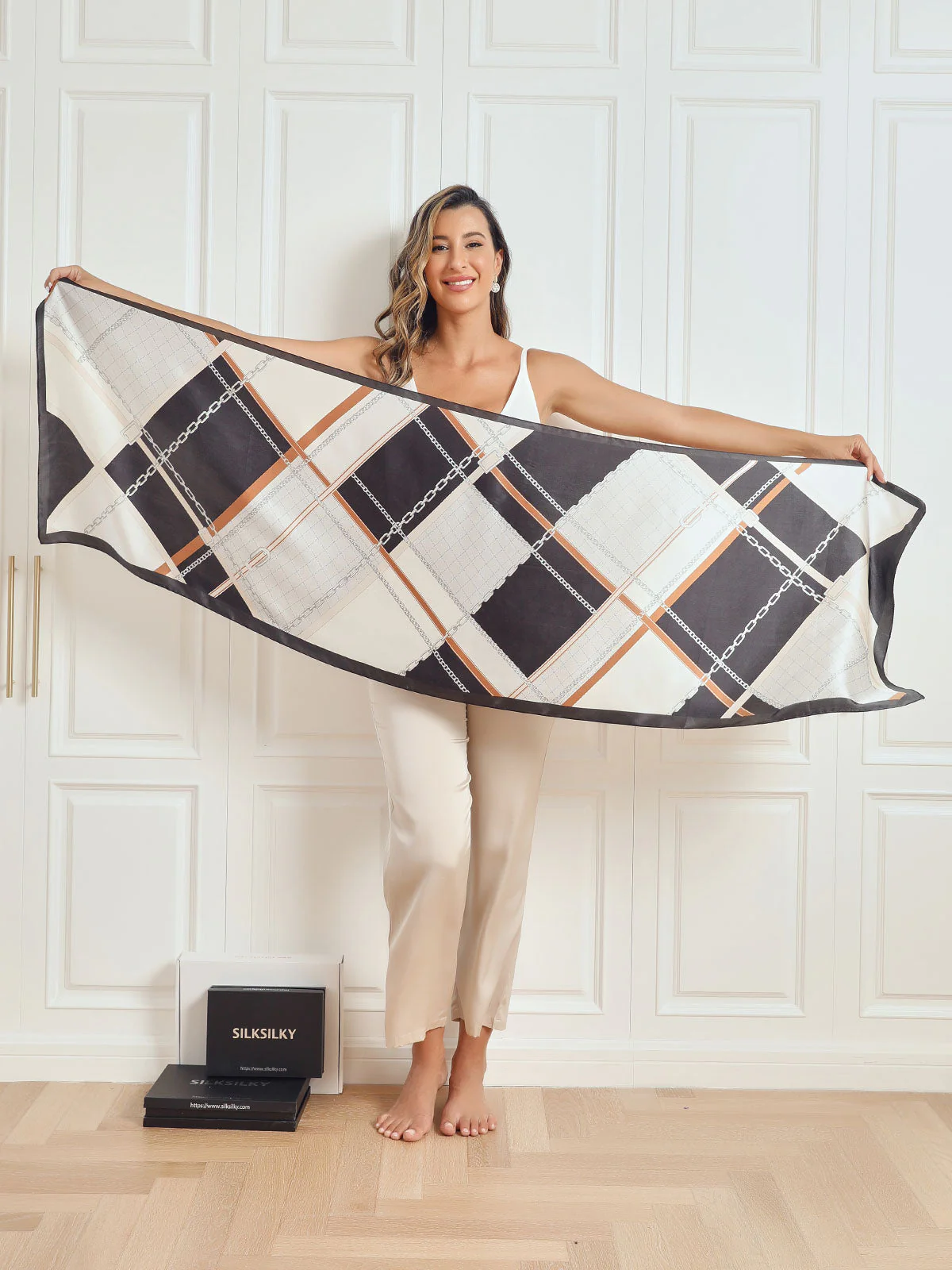 100% Mulberry Silk Printed Rectangular Long Shawl Scarf 170x53cm - Image 17