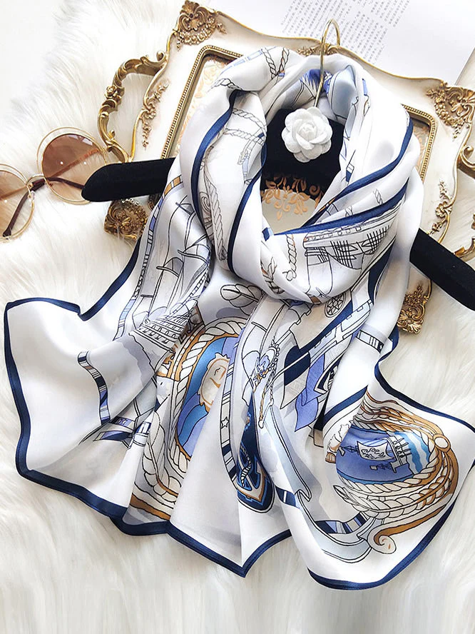 100% Mulberry Silk Printed Rectangular Long Shawl Scarf 170x53cm - Image 18