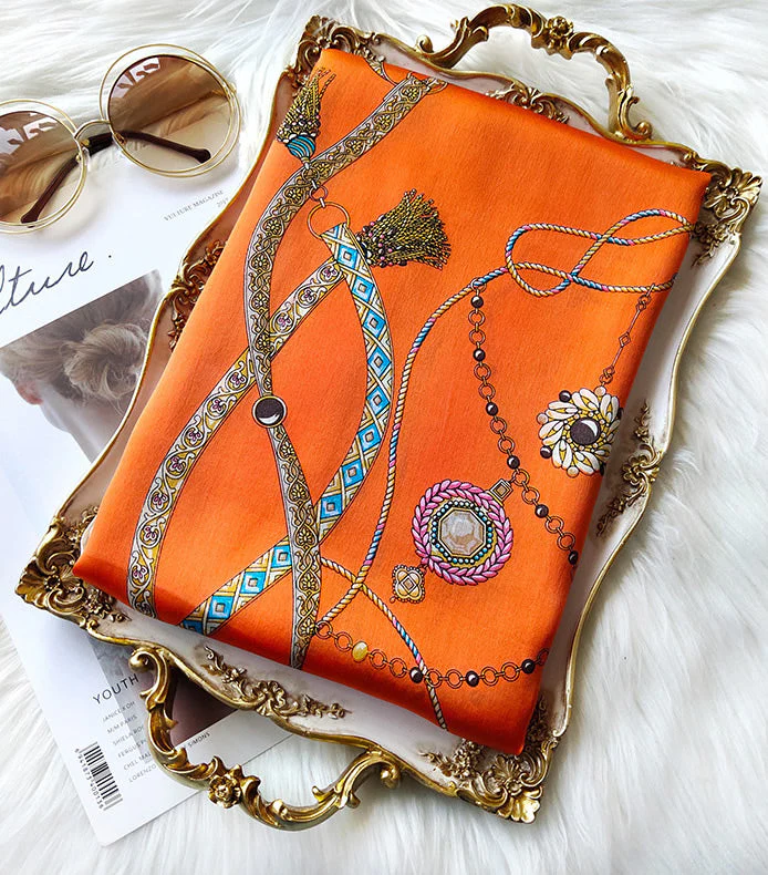 100% Mulberry Silk Printed Rectangular Long Shawl Scarf 170x53cm - Image 3