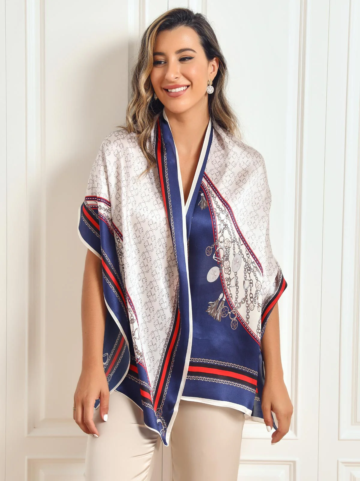 100% Mulberry Silk Printed Rectangular Long Shawl Scarf 170x53cm - Image 34