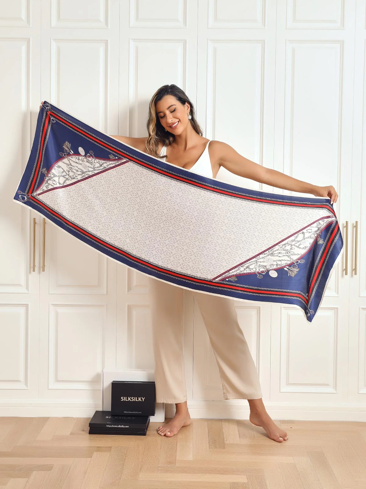 100% Mulberry Silk Printed Rectangular Long Shawl Scarf 170x53cm - Image 35