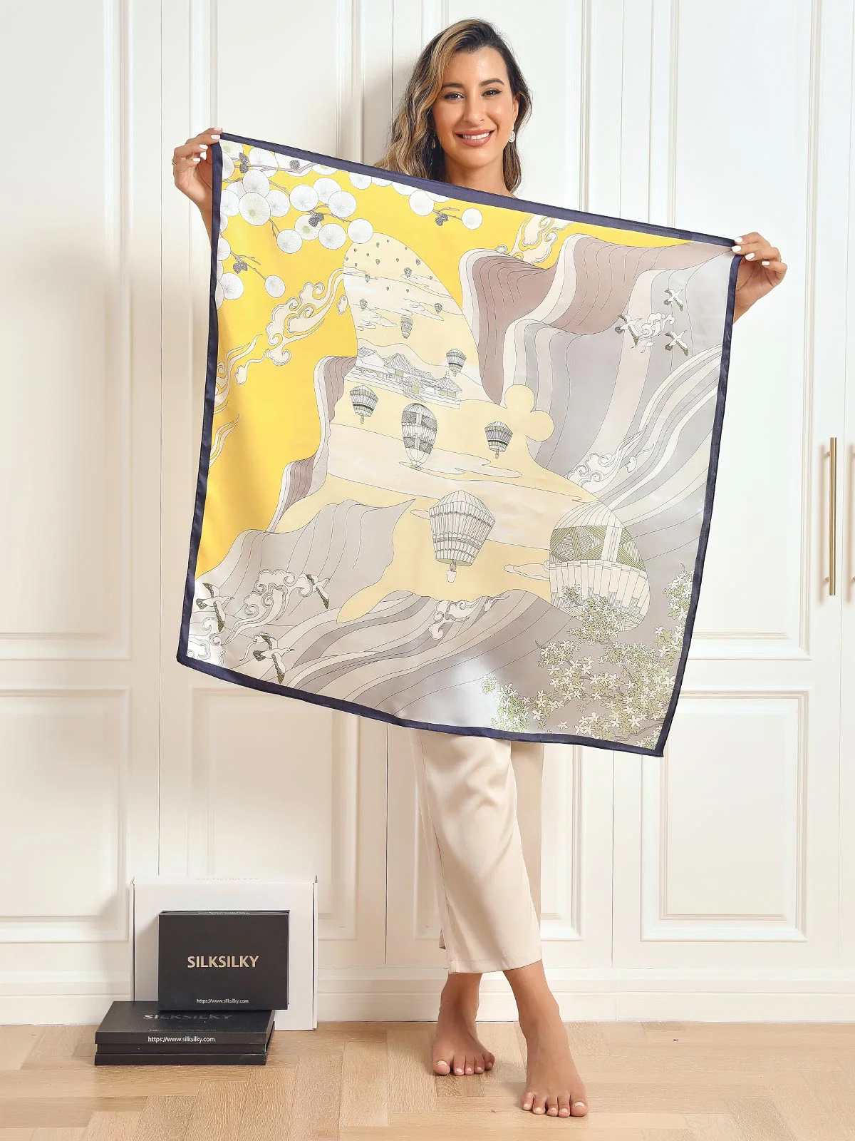 100% Mulberry Silk Printed Square Shawl Scarf 88*88cm - Image 40