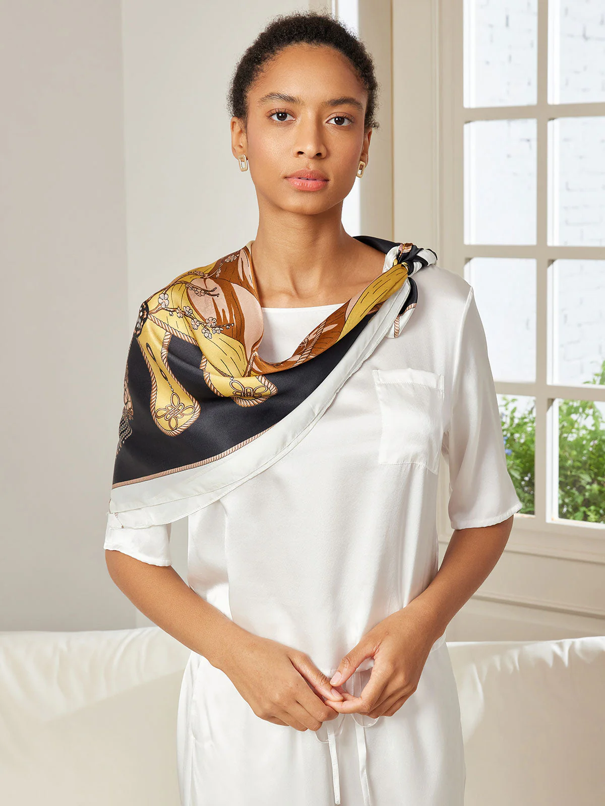 100% Mulberry Silk Printed Square Shawl Scarf 88*88cm - Image 16