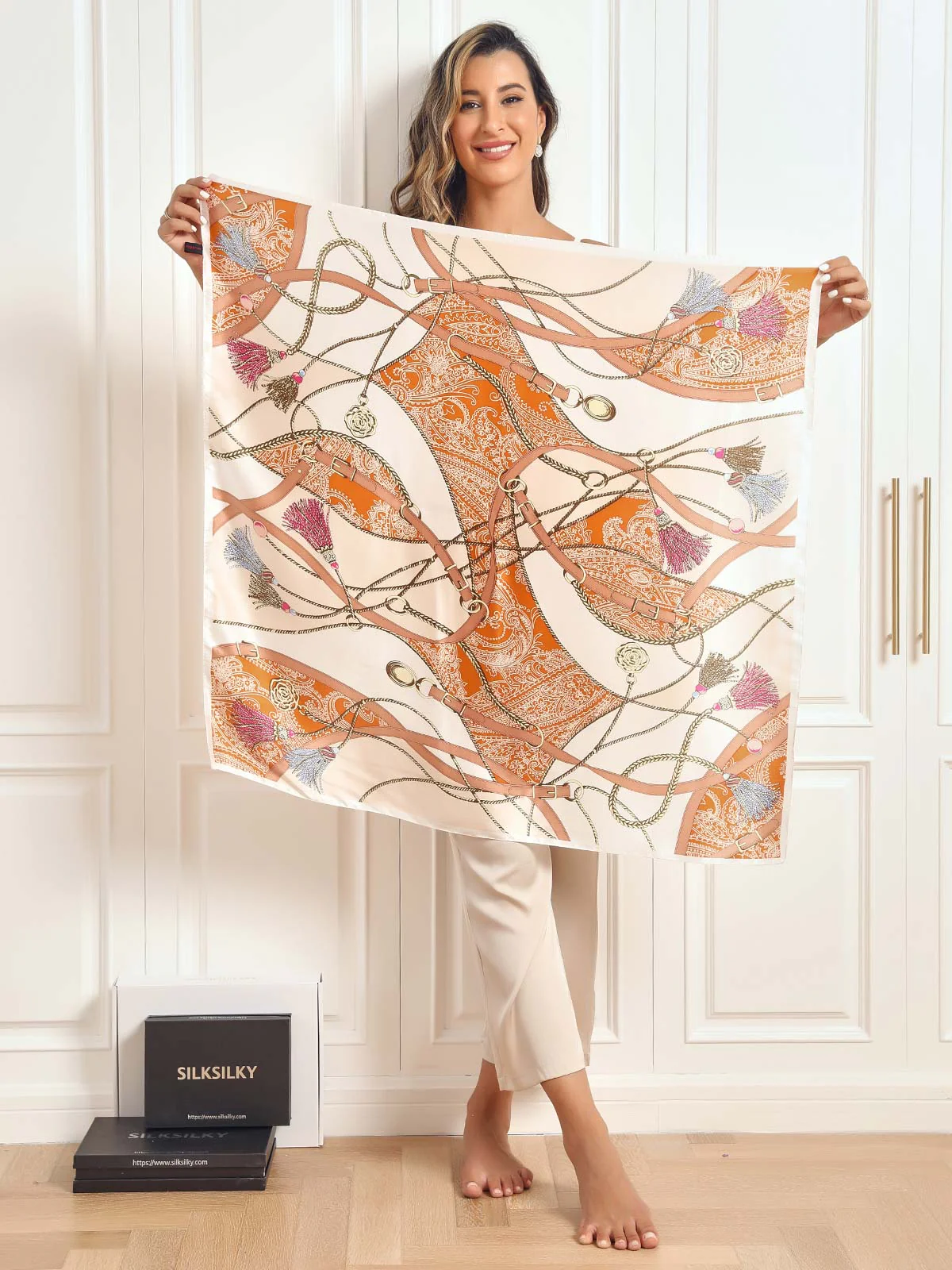 100% Mulberry Silk Printed Square Shawl Scarf 88*88cm - Image 29