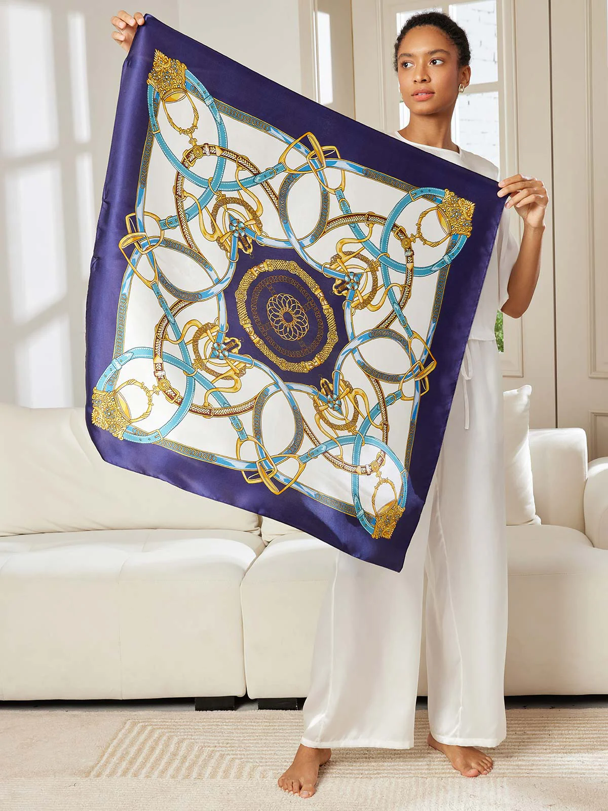 100% Mulberry Silk Printed Square Shawl Scarf 88*88cm - Image 3