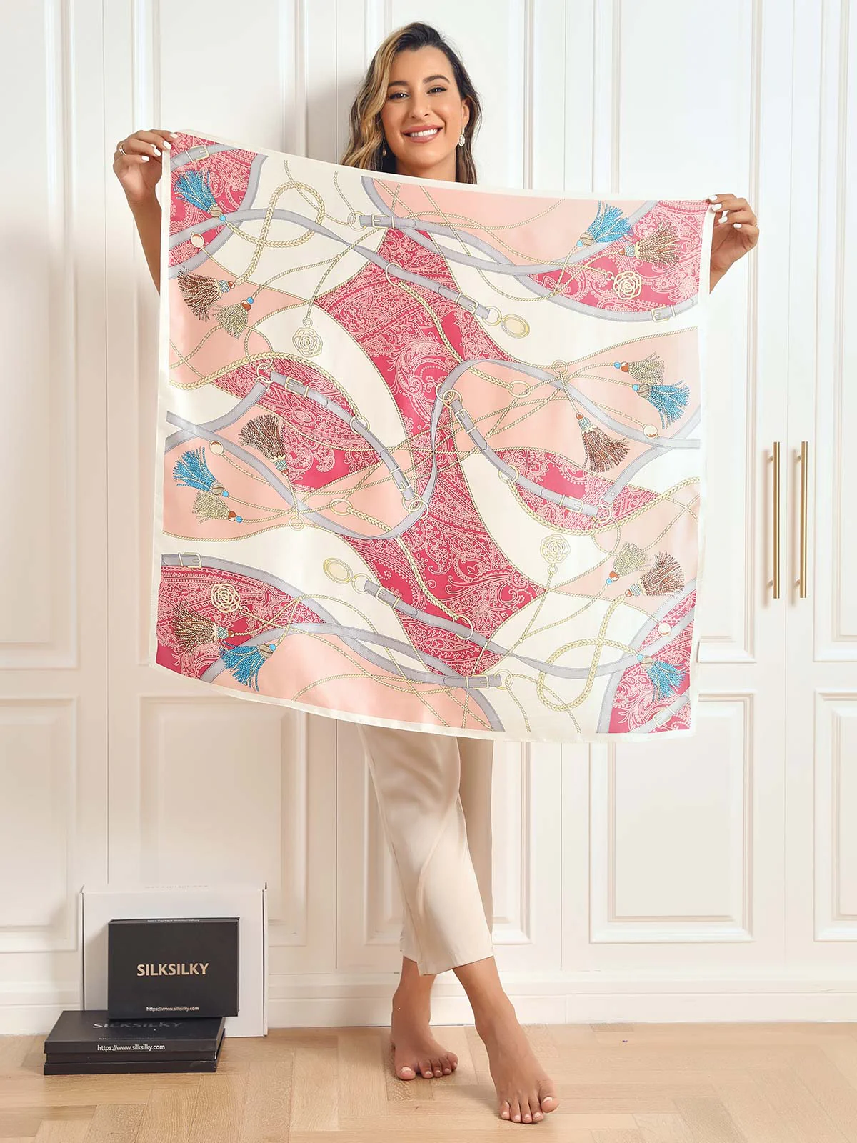 100% Mulberry Silk Printed Square Shawl Scarf 88*88cm - Image 33
