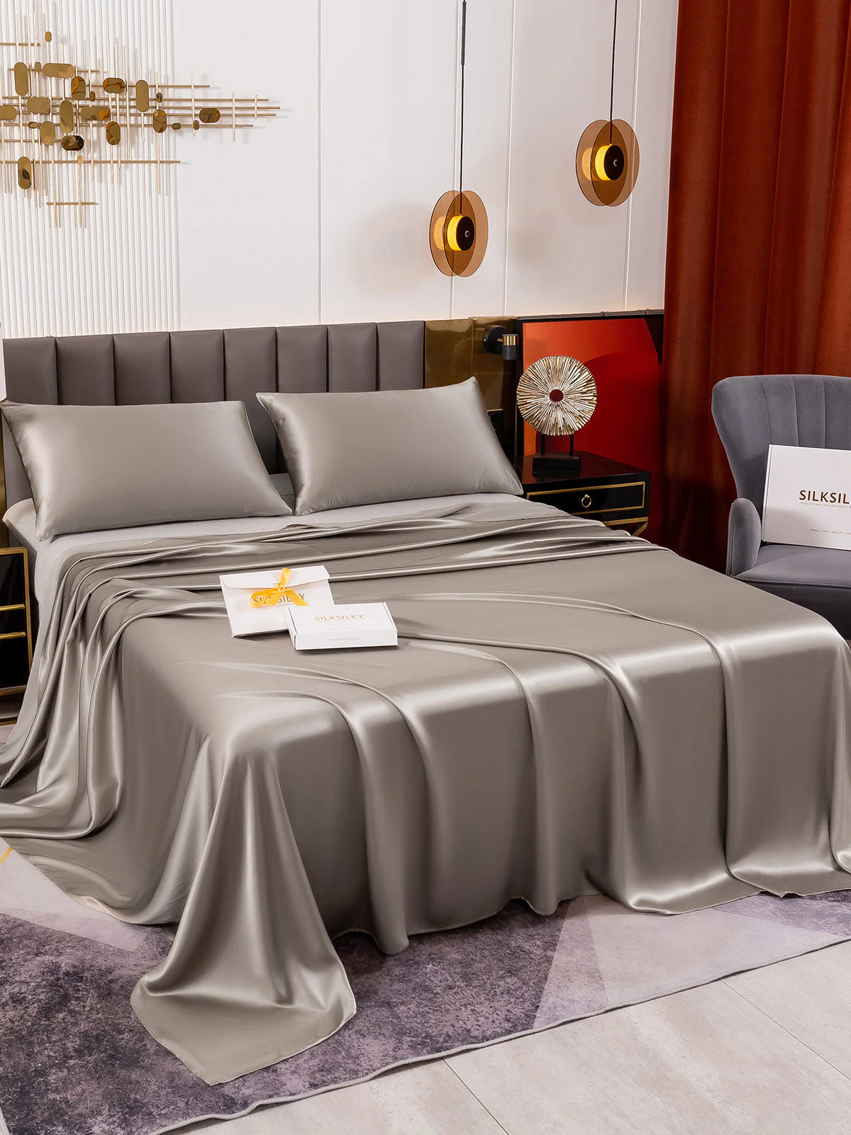 19Momme 3Pcs Silk Set Flat Sheet+2x Pillowcases - Image 23