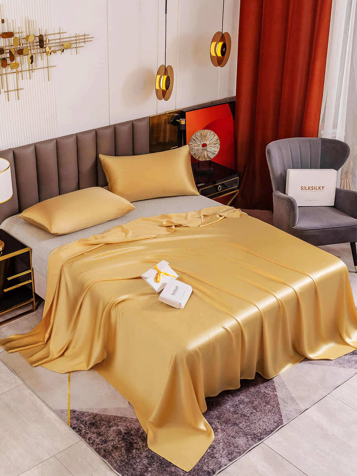 19Momme 3Pcs Silk Set Flat Sheet+2x Pillowcases - Image 27