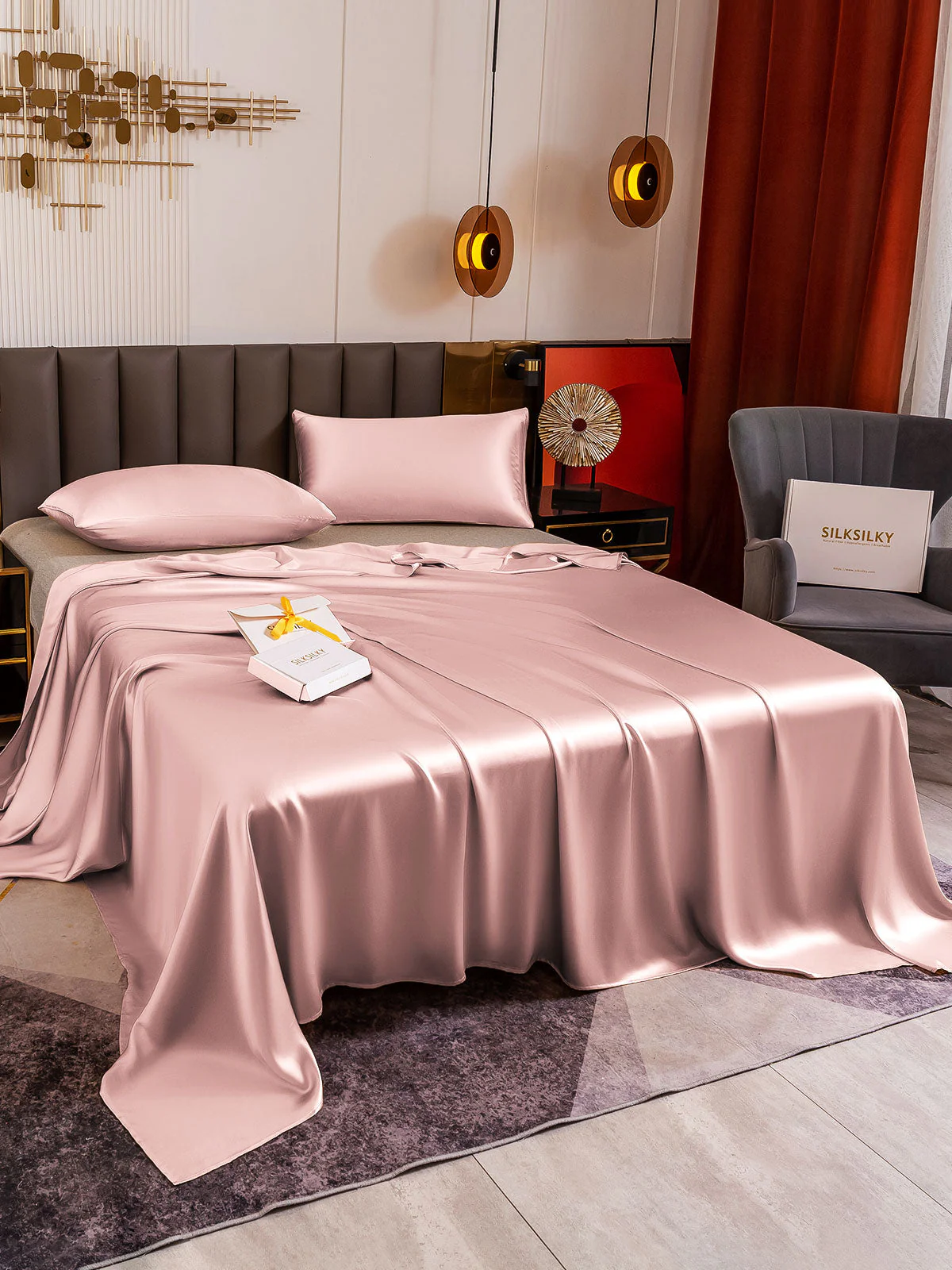 19Momme 3Pcs Silk Set Flat Sheet+2x Pillowcases - Image 35