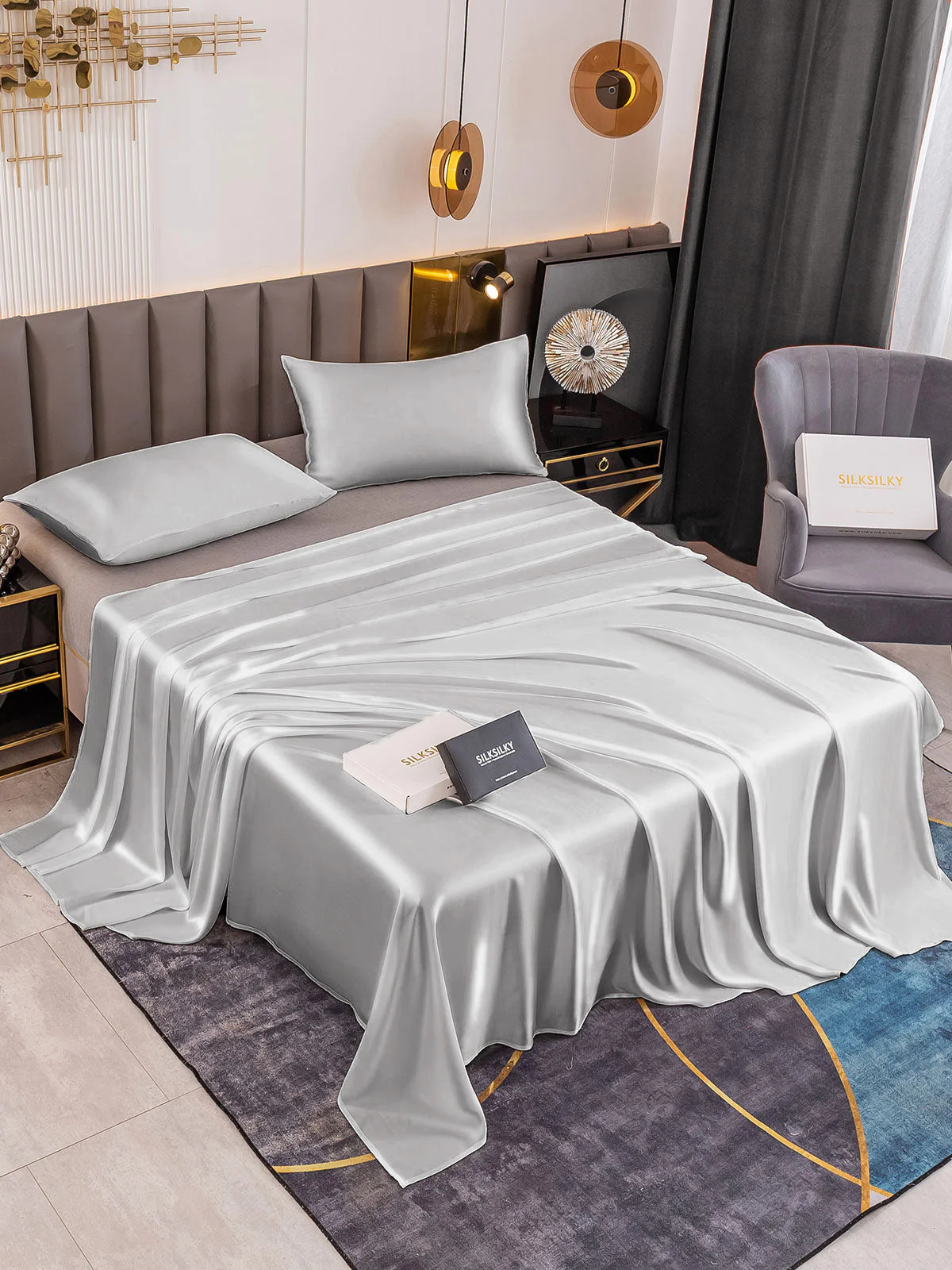 19Momme 3Pcs Silk Set Flat Sheet+2x Pillowcases - Image 42