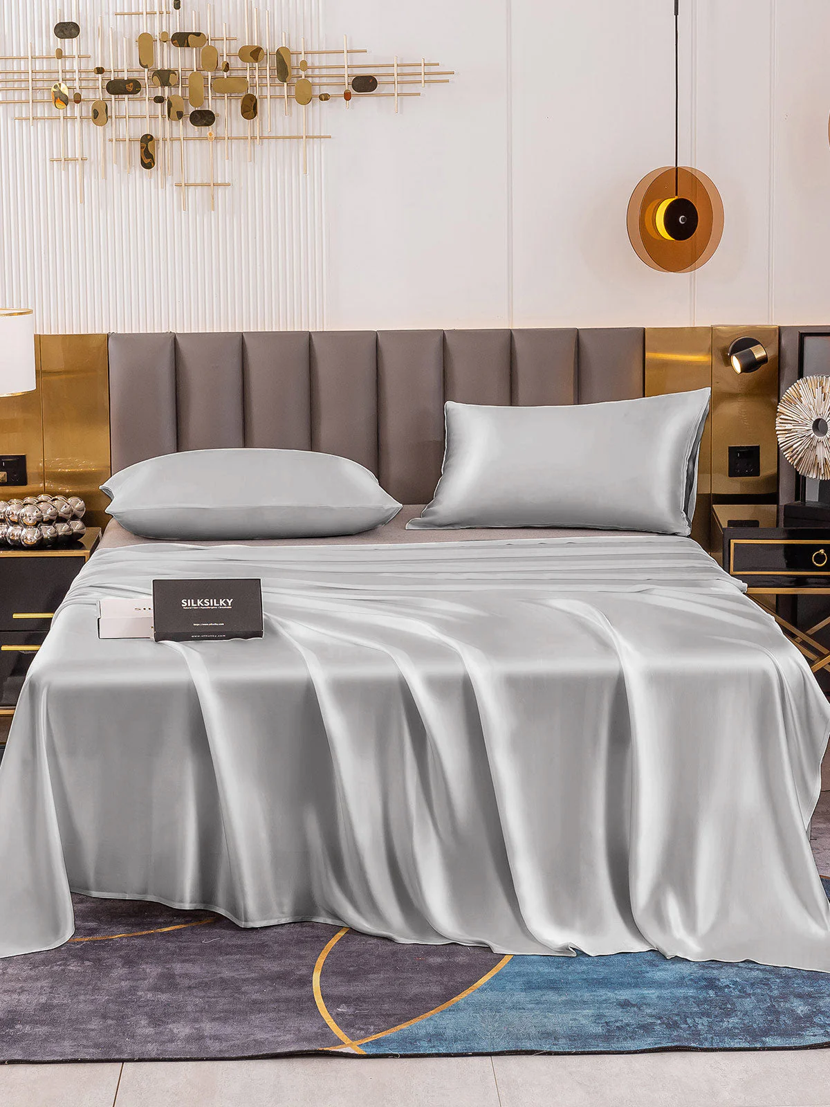 19Momme 3Pcs Silk Set Flat Sheet+2x Pillowcases - Image 43