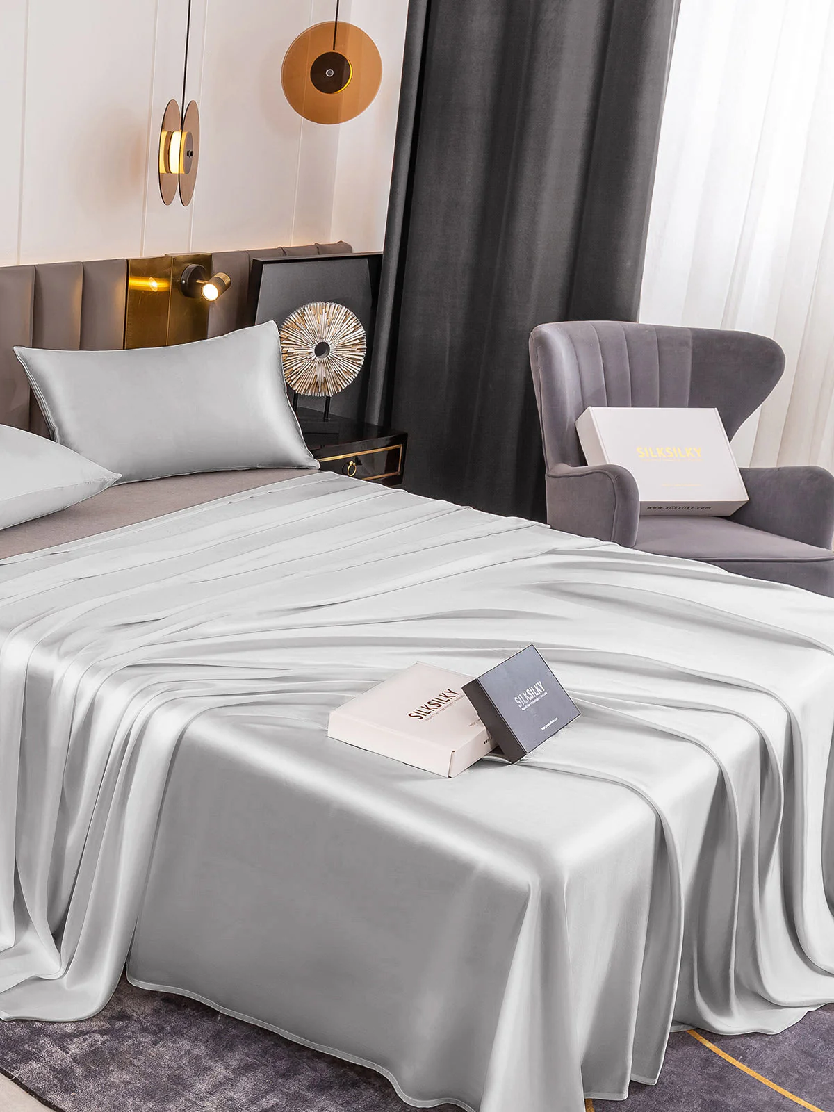 19Momme 3Pcs Silk Set Flat Sheet+2x Pillowcases - Image 45