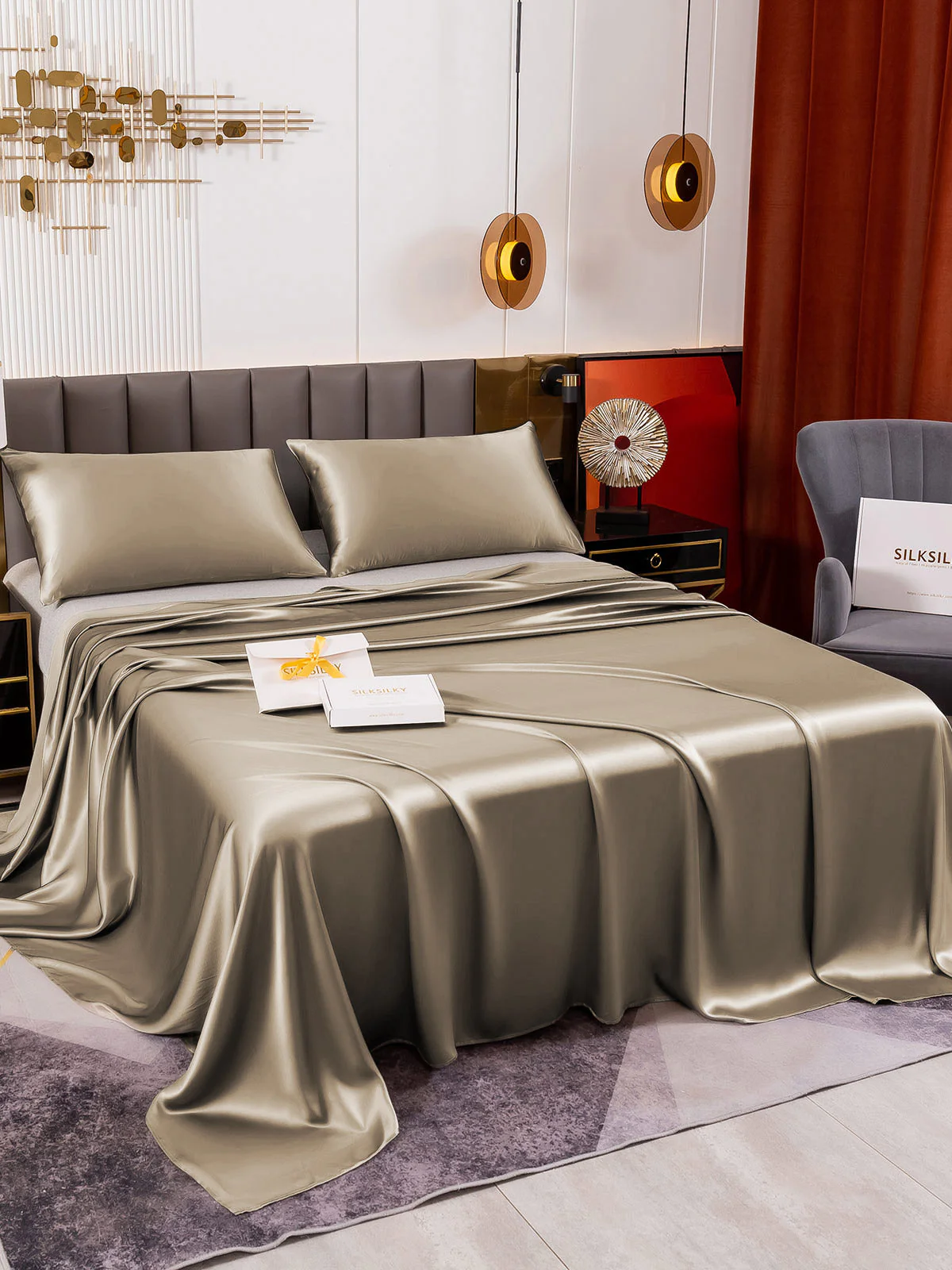 19Momme 3Pcs Silk Set Flat Sheet+2x Pillowcases - Image 49