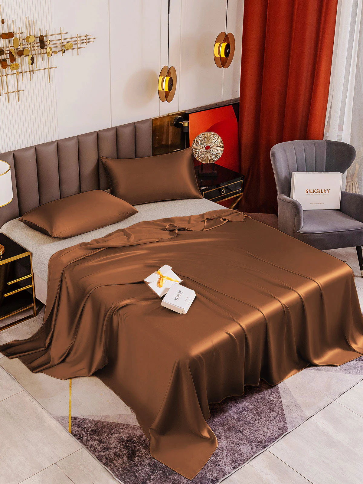 19Momme 3Pcs Silk Set Flat Sheet+2x Pillowcases - Image 58