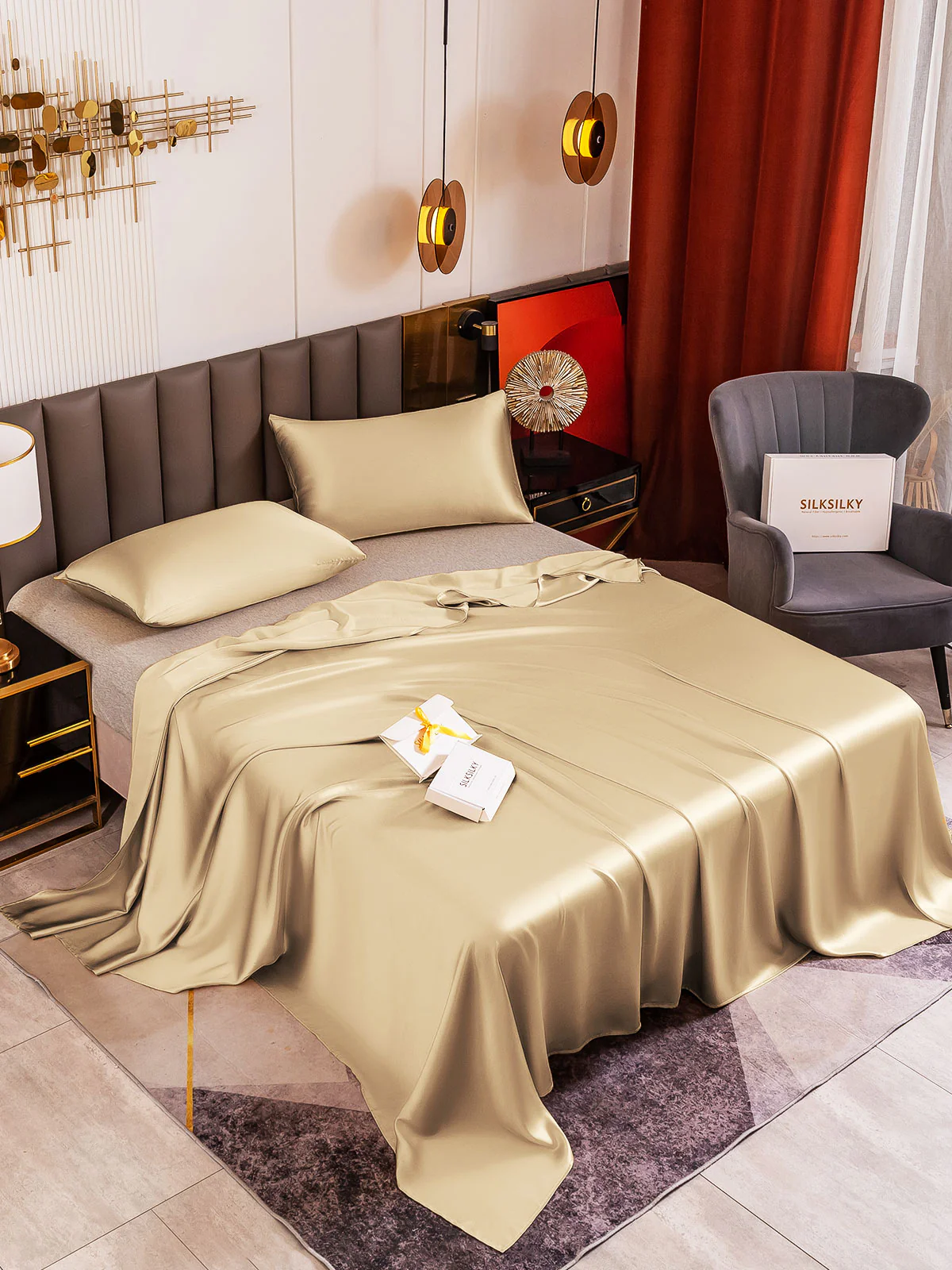 19Momme 3Pcs Silk Set Flat Sheet+2x Pillowcases - Image 68