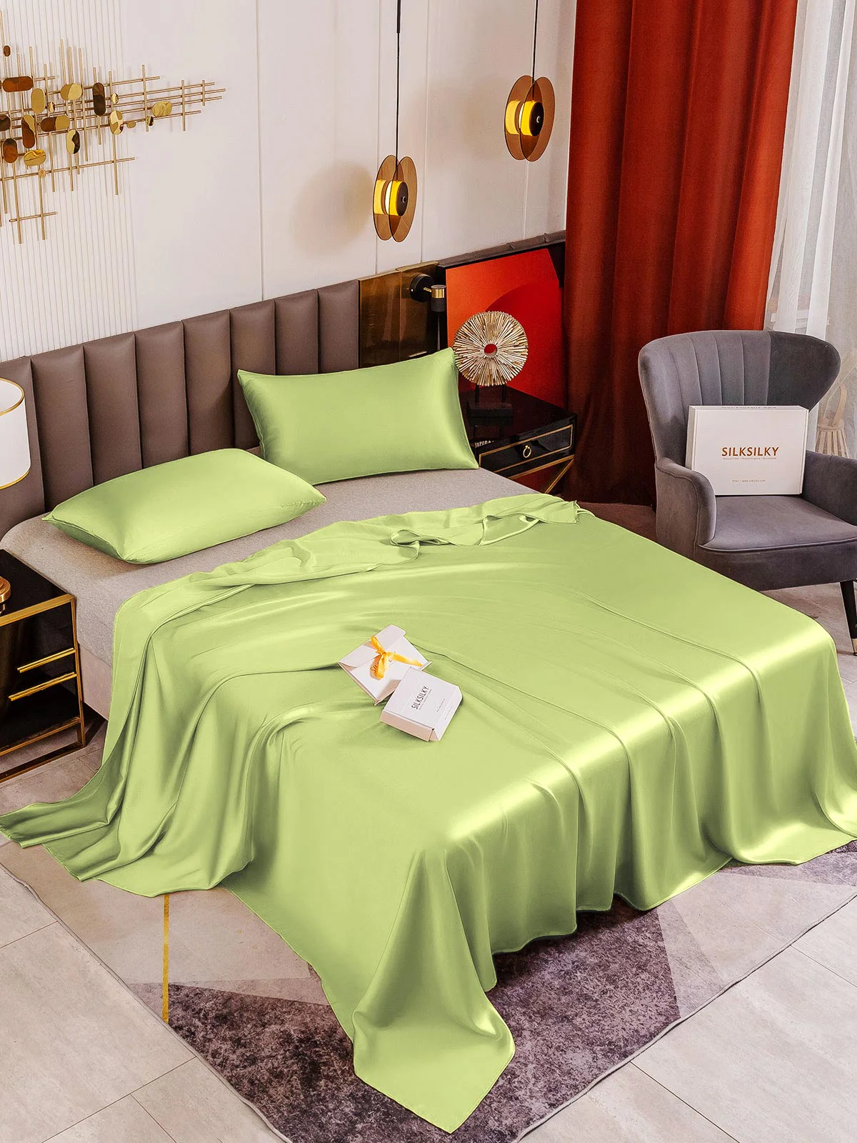 19Momme 3Pcs Silk Set Flat Sheet+2x Pillowcases - Image 77