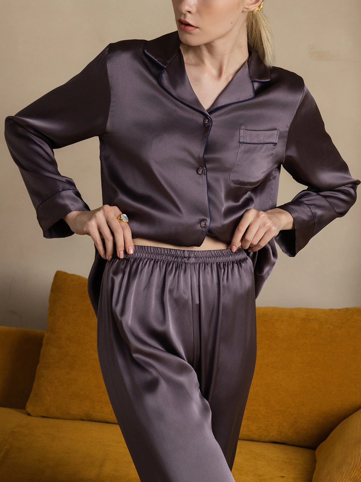 Pure Silk Long Sleeve Button Up Women's Pyjamas Set - Image 14