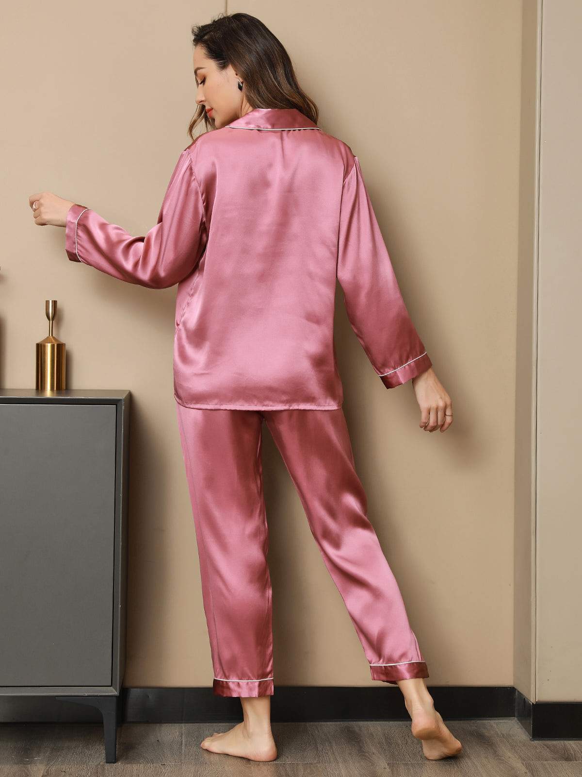 Pure Silk Long Sleeve Button Up Women's Pyjamas Set - Image 46
