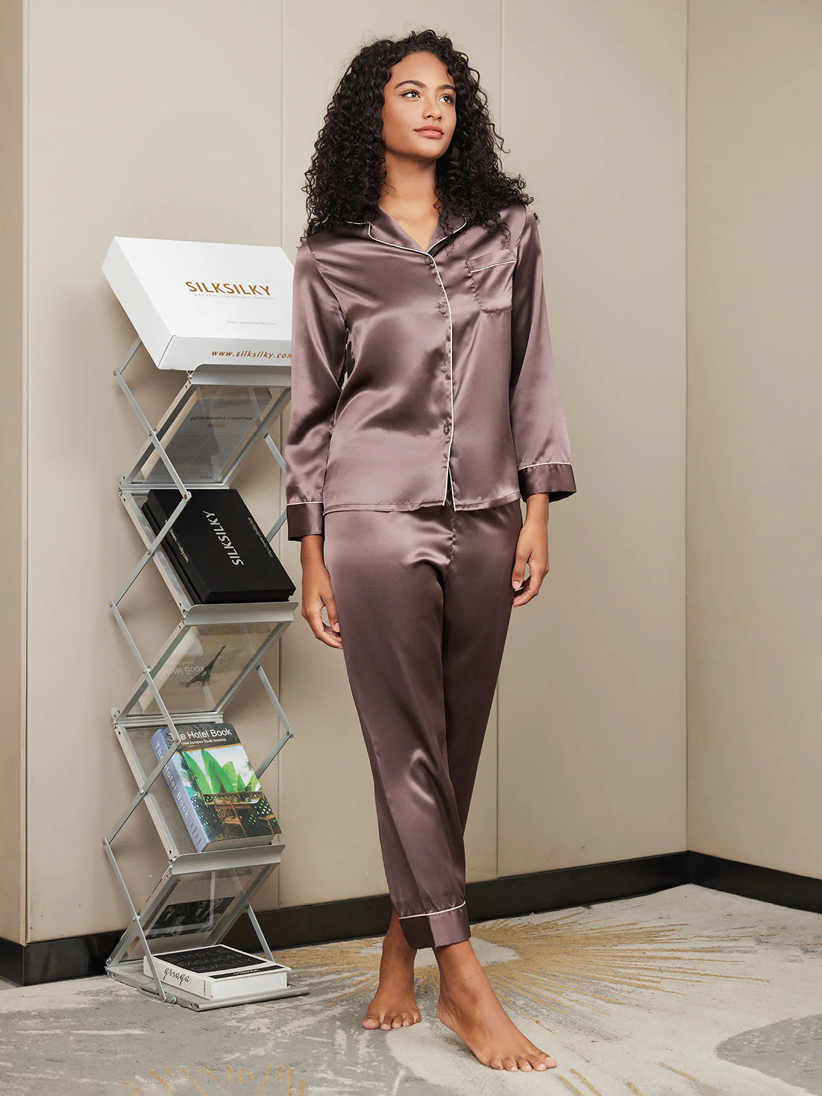 Pure Silk Long Sleeve Button Up Women's Pyjamas Set - Image 57