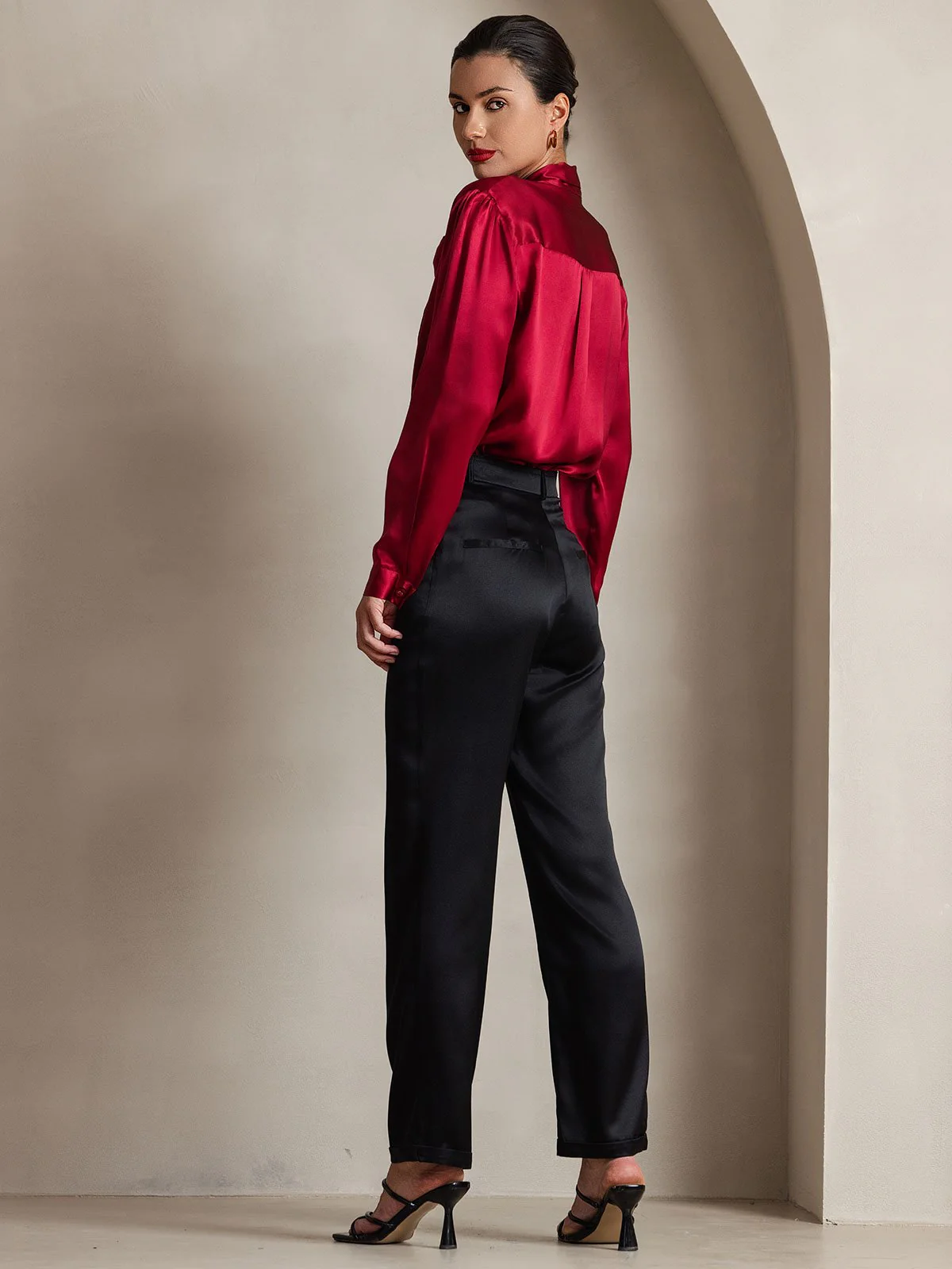 19Momme Silk Long Sleeve Tie Neck Blouse - Image 32