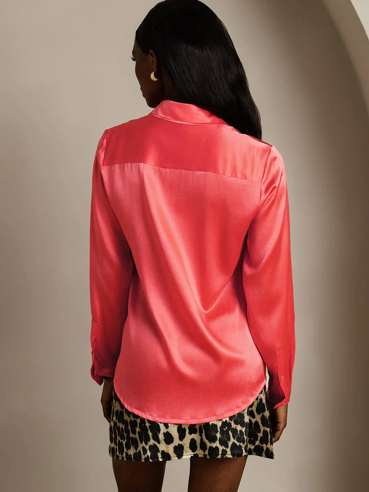 19Momme Silk Long Sleeve Lapel Collar Women's Shirt - Image 11