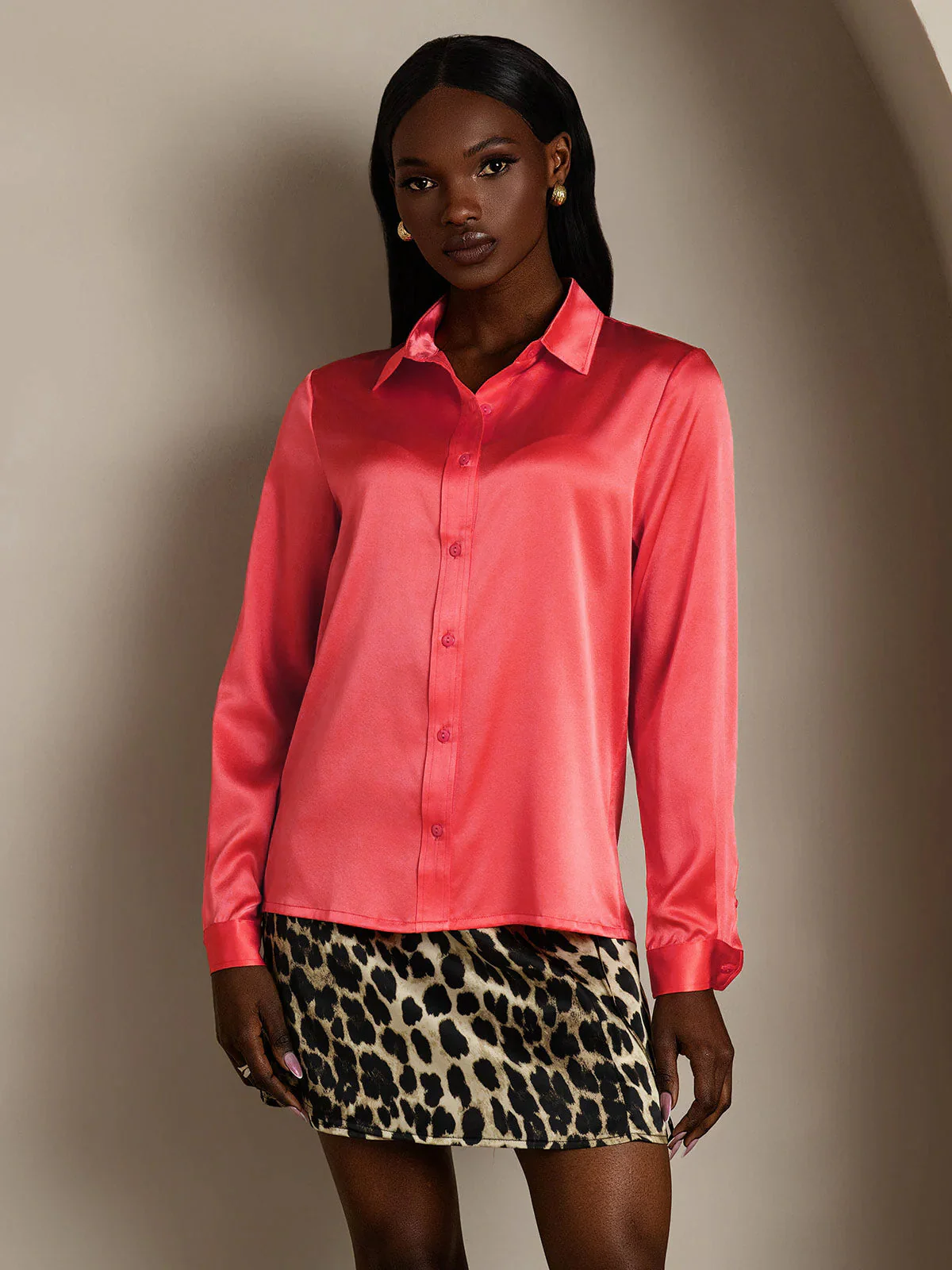 19Momme Silk Long Sleeve Lapel Collar Women's Shirt - Image 12