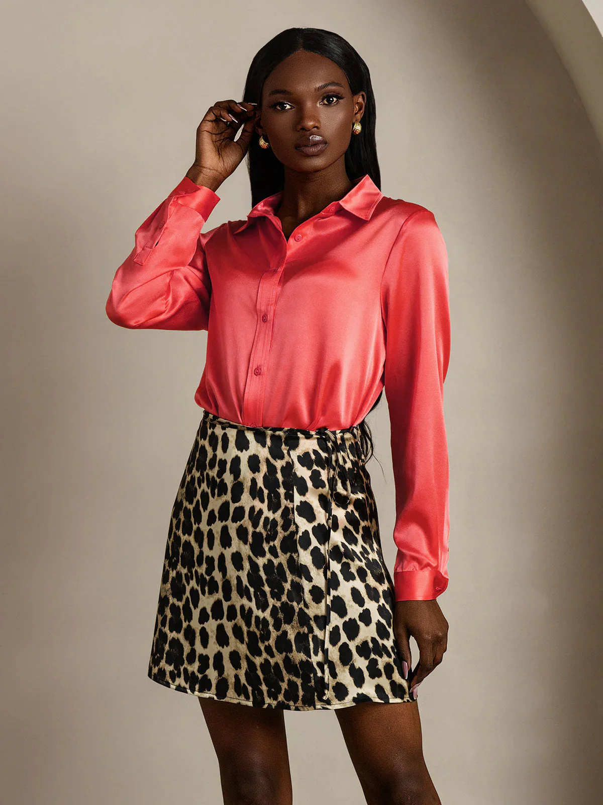 19Momme Silk Long Sleeve Lapel Collar Women's Shirt - Image 14
