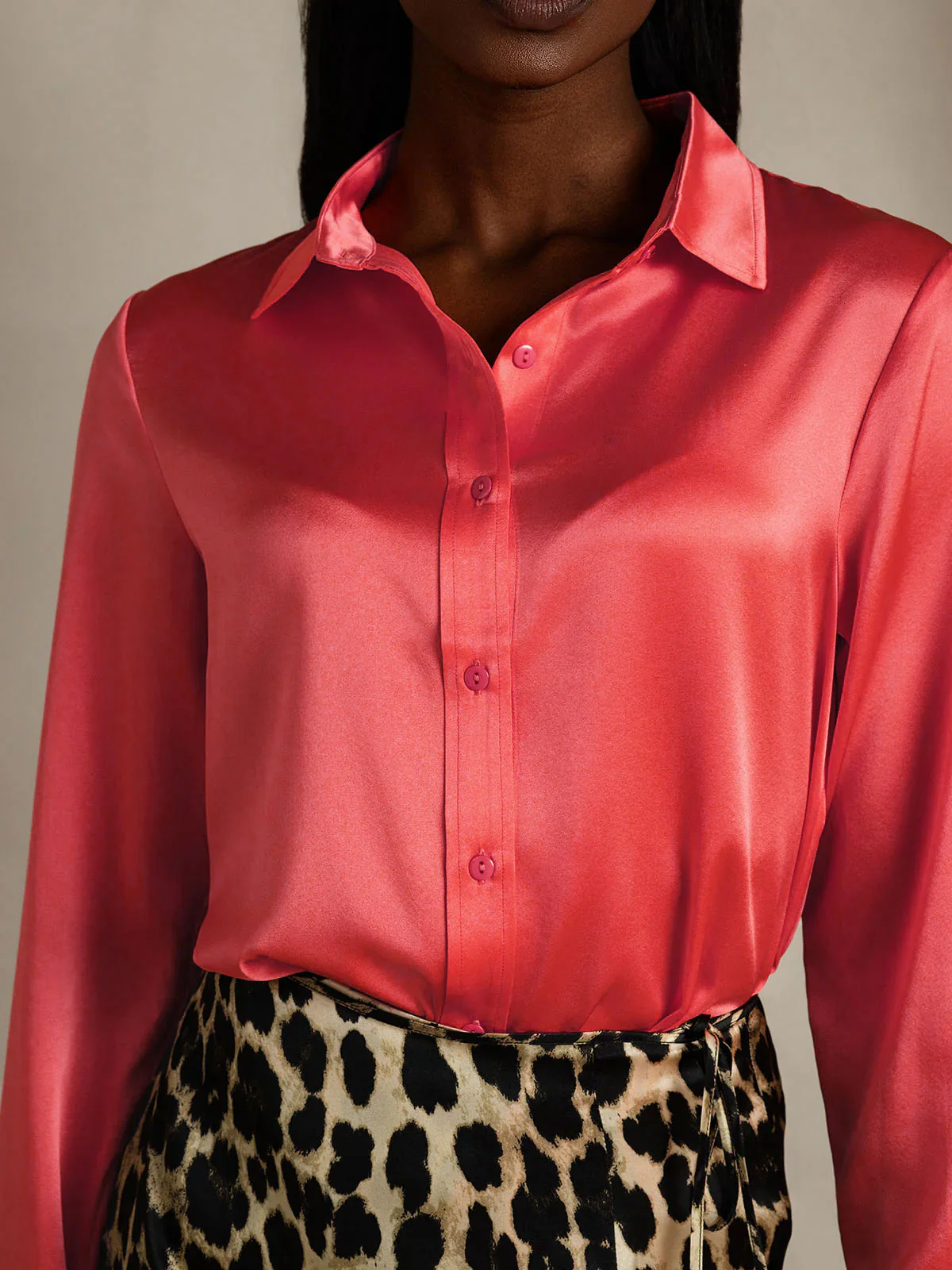 19Momme Silk Long Sleeve Lapel Collar Women's Shirt - Image 18