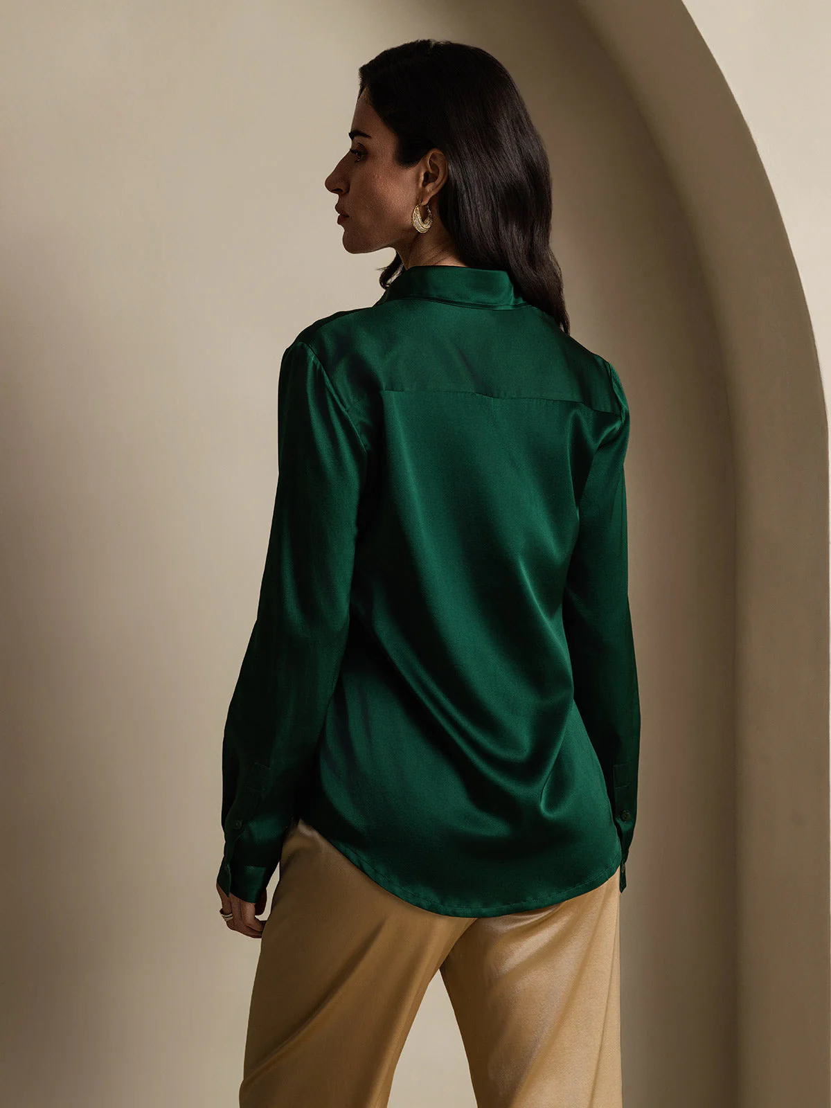 19Momme Silk Long Sleeve Lapel Collar Women's Shirt - Image 20