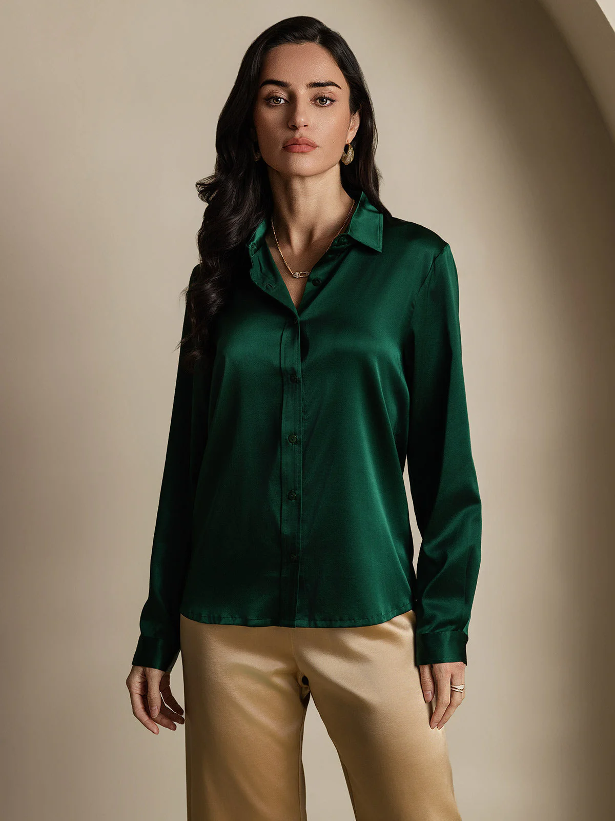 19Momme Silk Long Sleeve Lapel Collar Women's Shirt - Image 22
