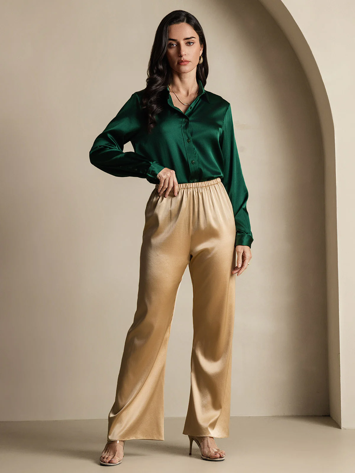19Momme Silk Long Sleeve Lapel Collar Women's Shirt - Image 27