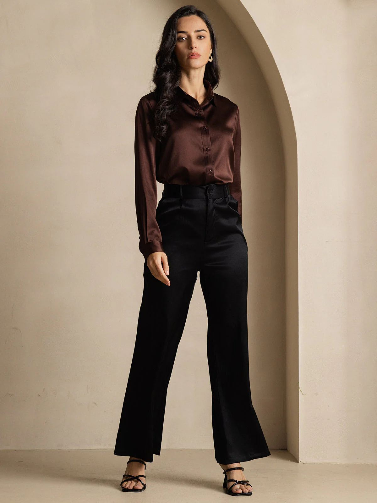 19Momme Silk Long Sleeve Lapel Collar Women's Shirt - Image 37