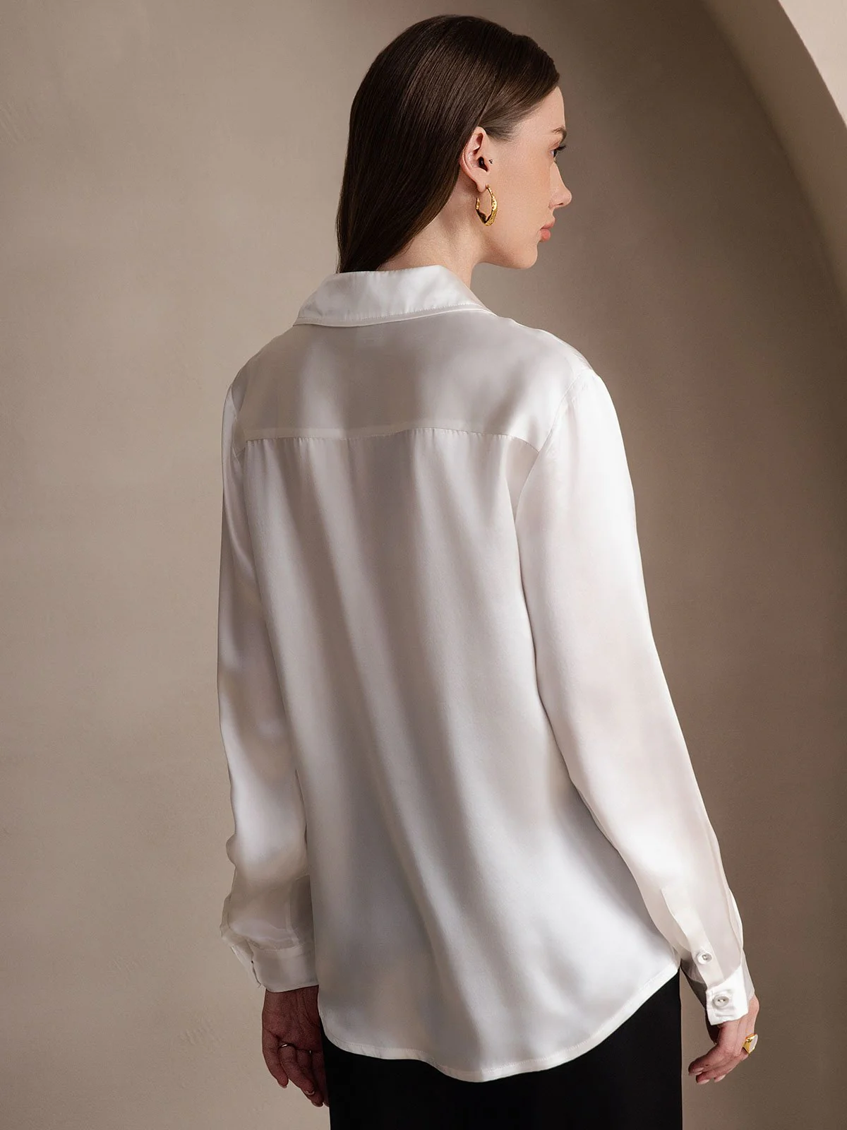 19Momme Silk Long Sleeve Lapel Collar Women's Shirt - Image 39