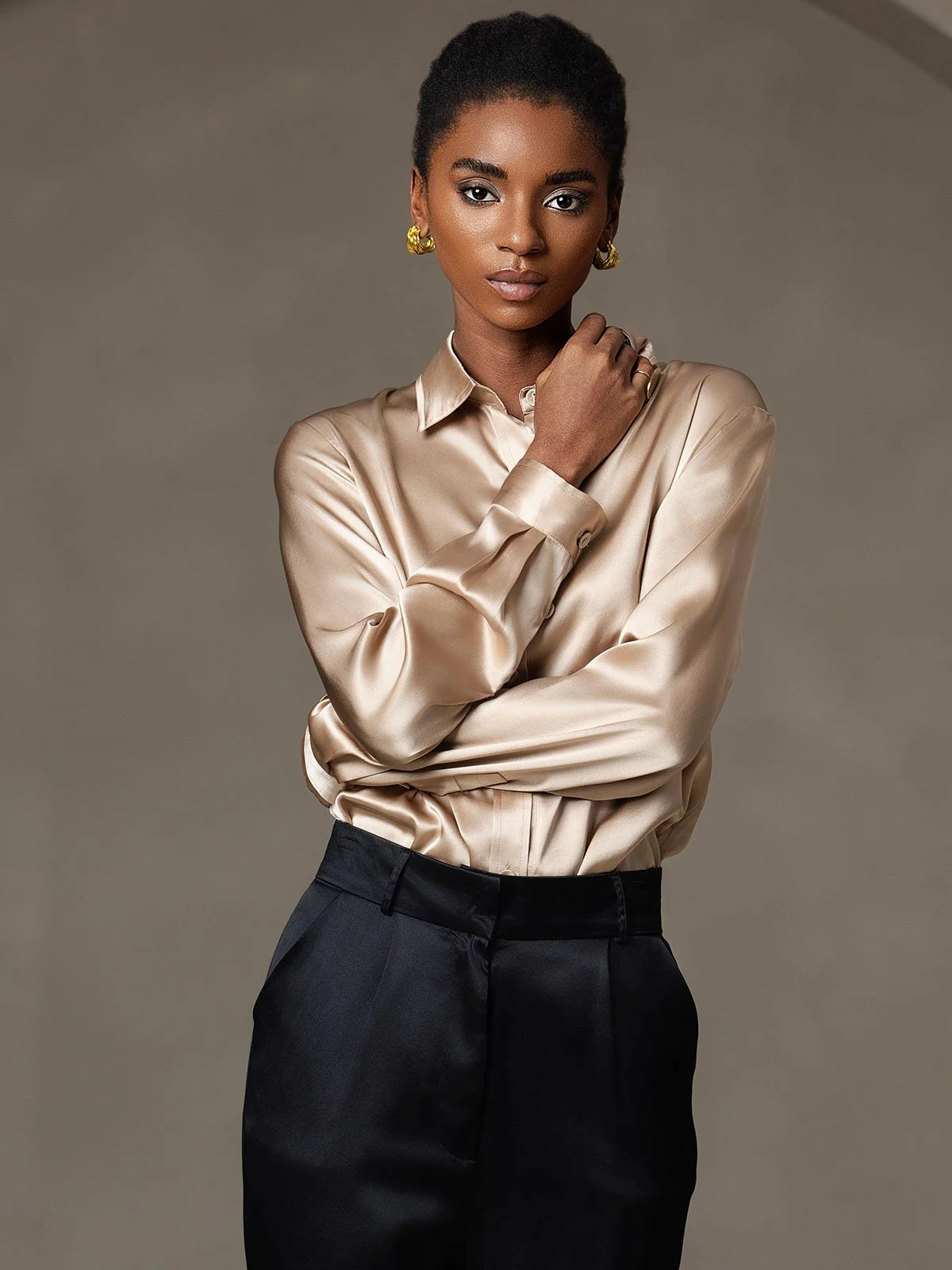 19Momme Silk Long Sleeve Lapel Collar Women's Shirt - Image 5