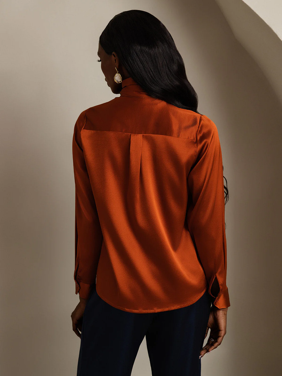 19Momme Silk Long Sleeve High Neck Bow Tie Blouse - Image 24