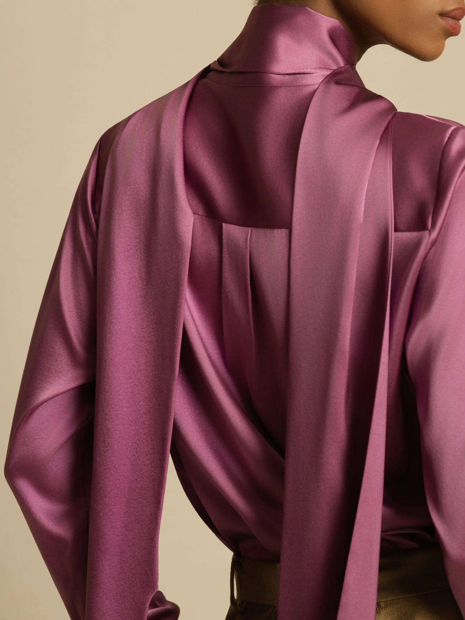 19Momme Silk Long Sleeve High Neck Bow Tie Blouse - Image 37