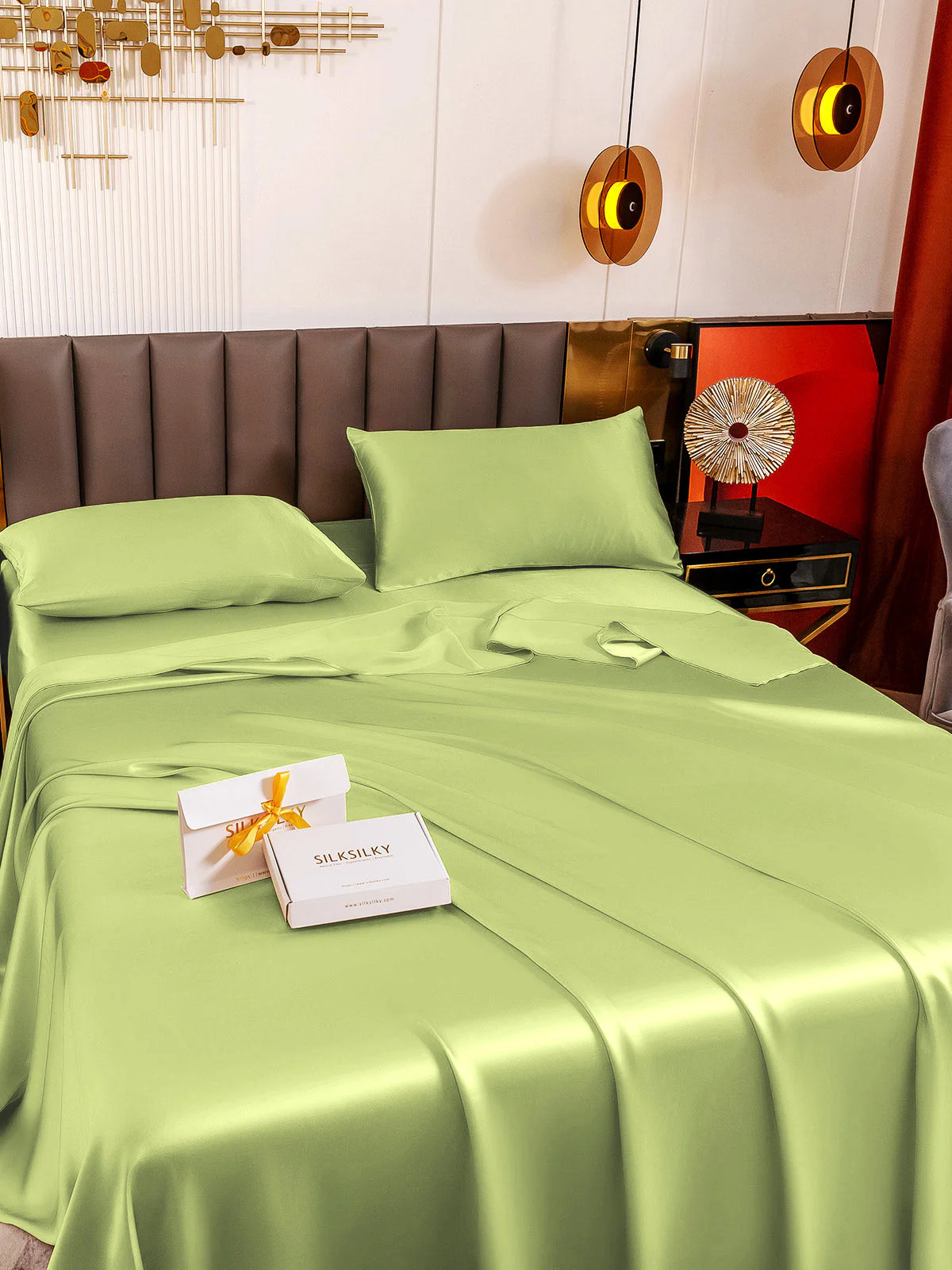 19Momme 4Pcs Silk Set Fitted&Flat Sheets+2x Pillowcases - Image 103