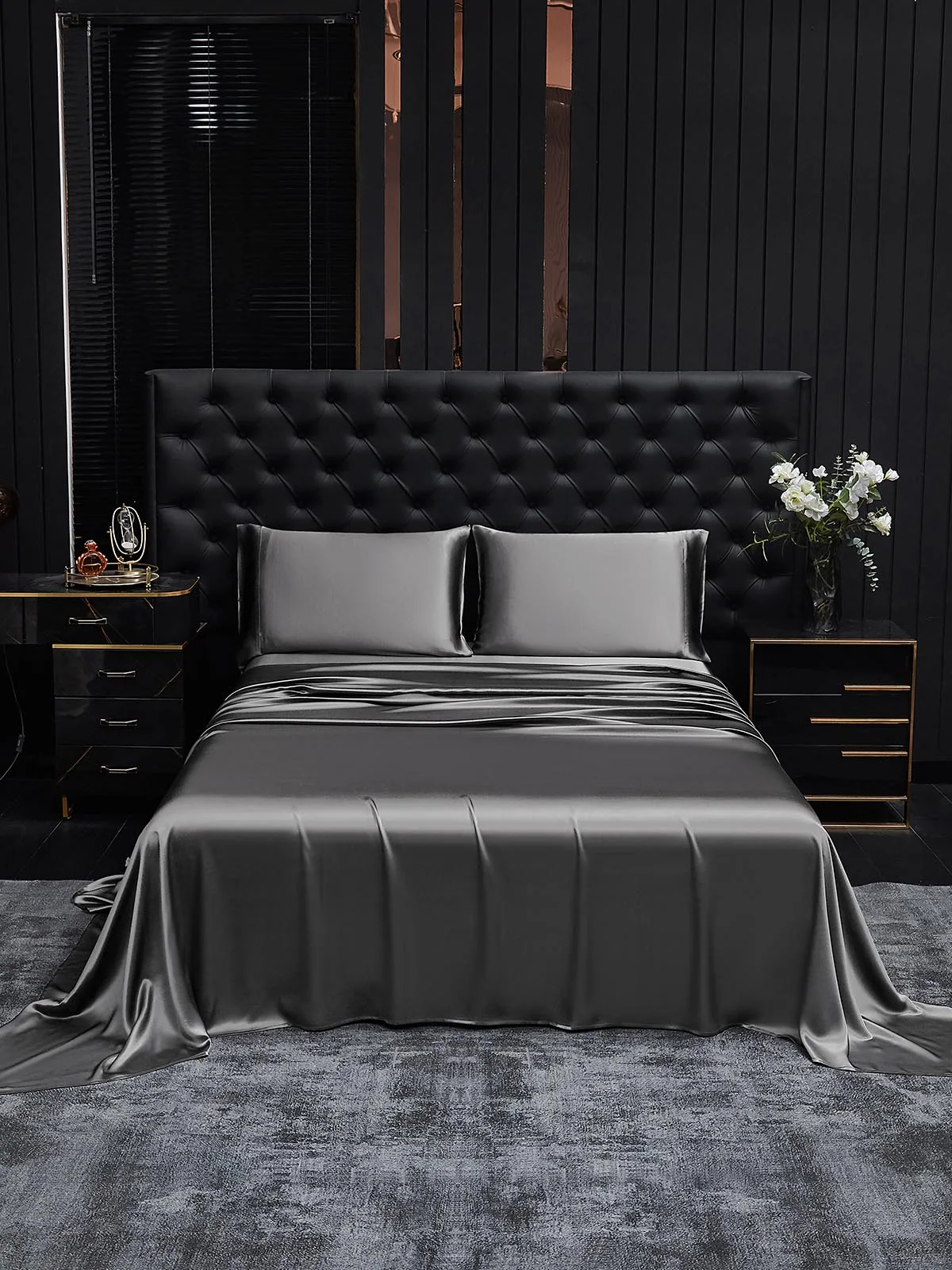 19Momme 4Pcs Silk Set Fitted&Flat Sheets+2x Pillowcases - Image 110