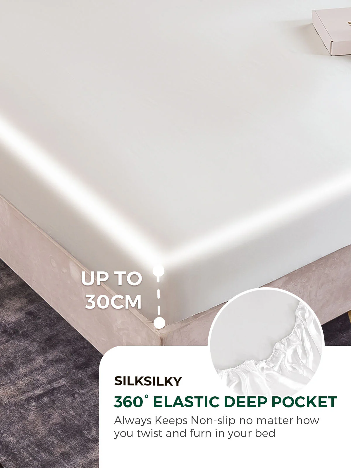 19Momme 4Pcs Silk Set Fitted&Flat Sheets+2x Pillowcases - Image 12