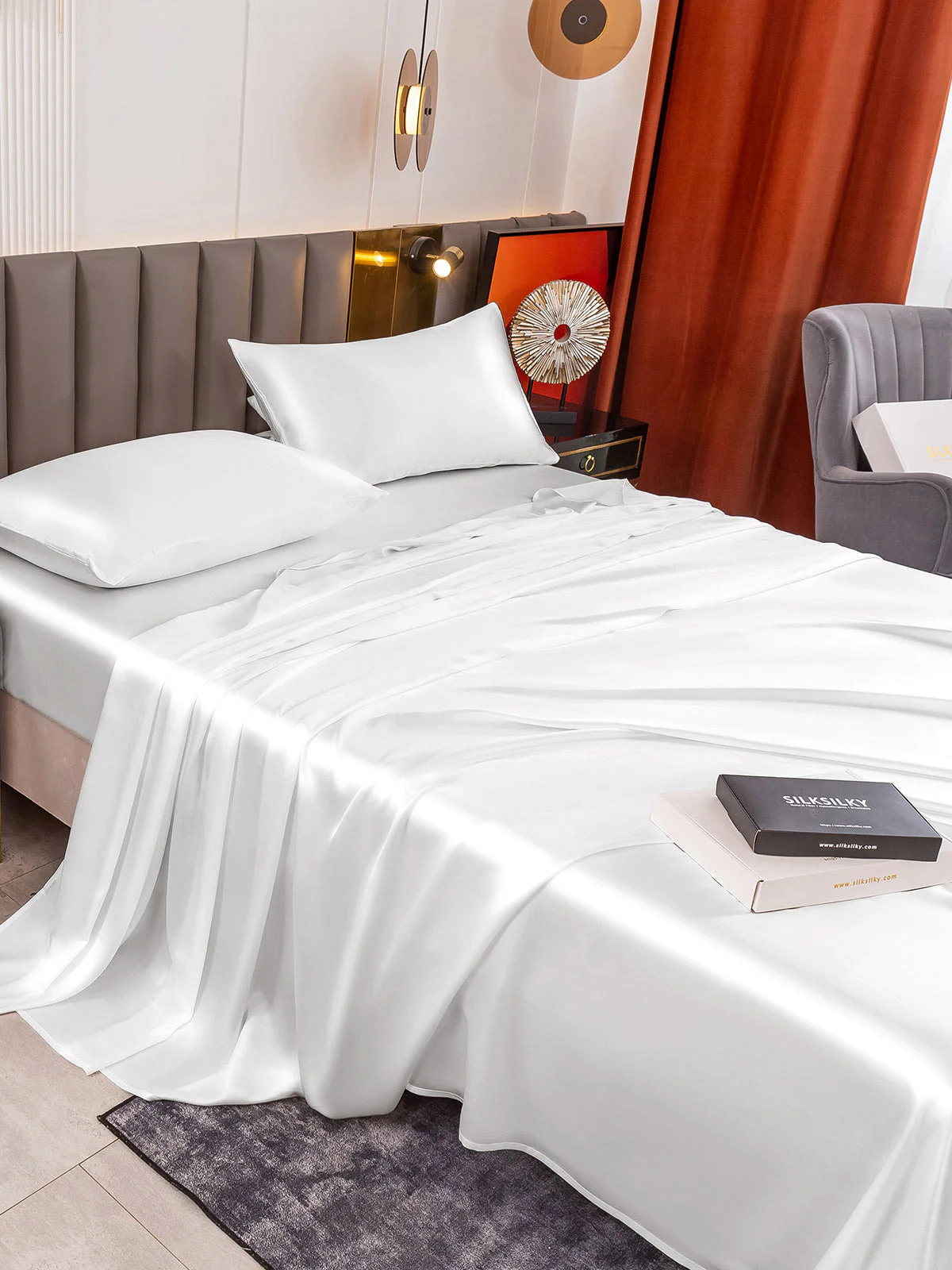 19Momme 4Pcs Silk Set Fitted&Flat Sheets+2x Pillowcases - Image 15