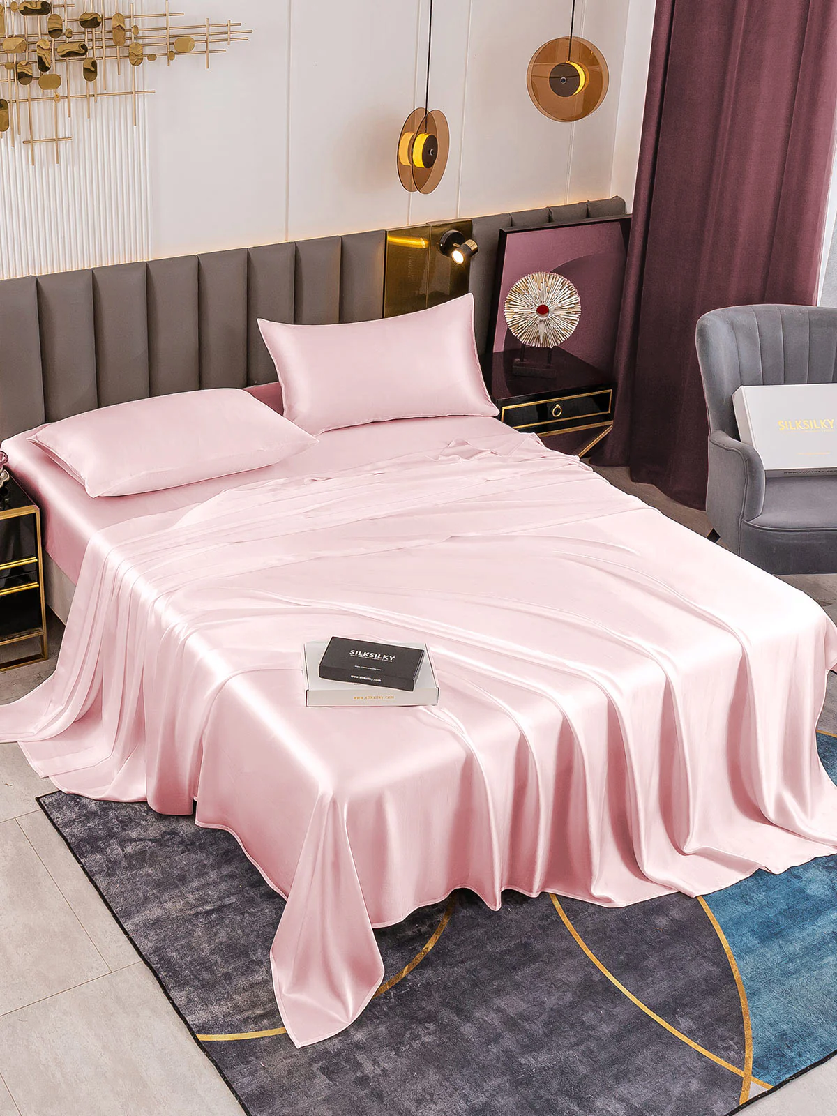 19Momme 4Pcs Silk Set Fitted&Flat Sheets+2x Pillowcases - Image 16