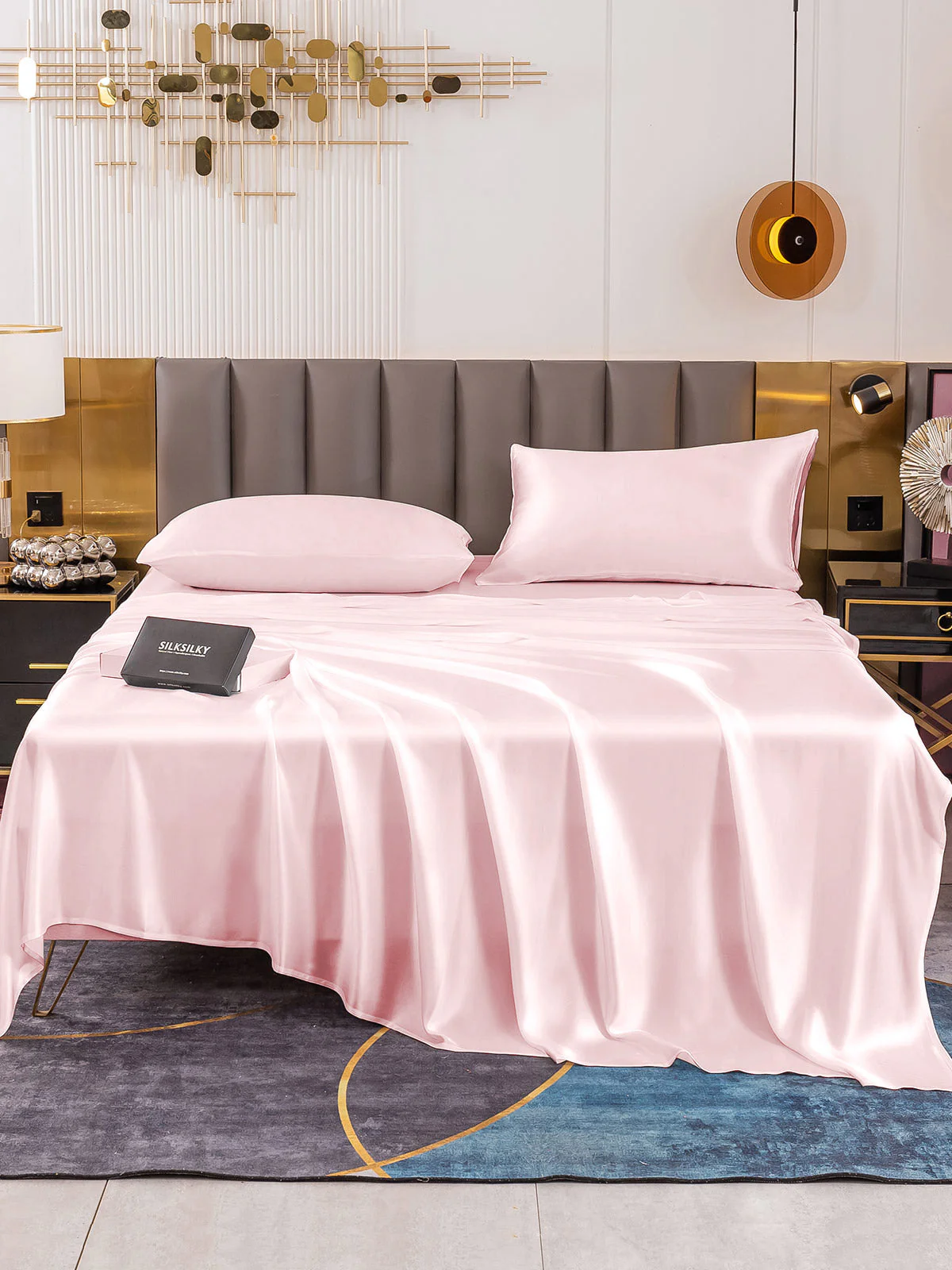 19Momme 4Pcs Silk Set Fitted&Flat Sheets+2x Pillowcases - Image 17