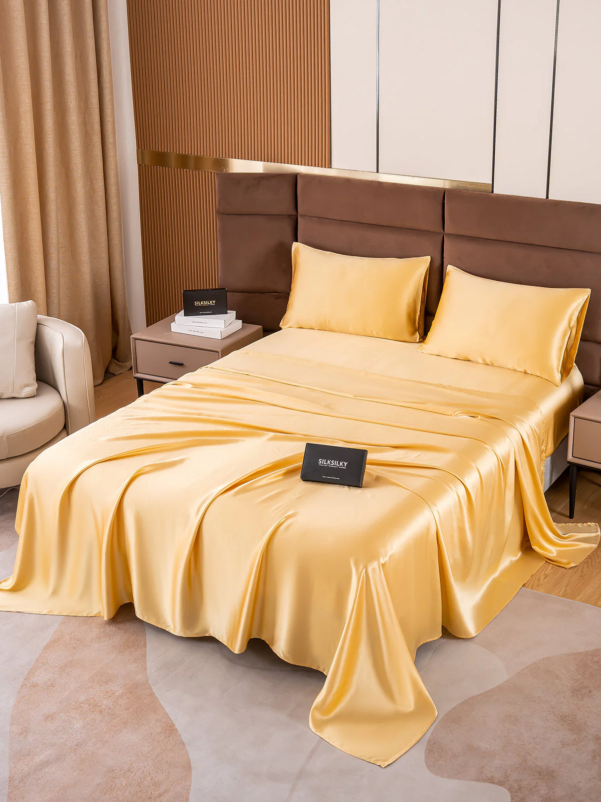 19Momme 4Pcs Silk Set Fitted&Flat Sheets+2x Pillowcases - Image 23