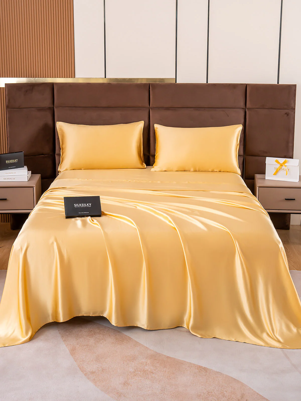 19Momme 4Pcs Silk Set Fitted&Flat Sheets+2x Pillowcases - Image 24