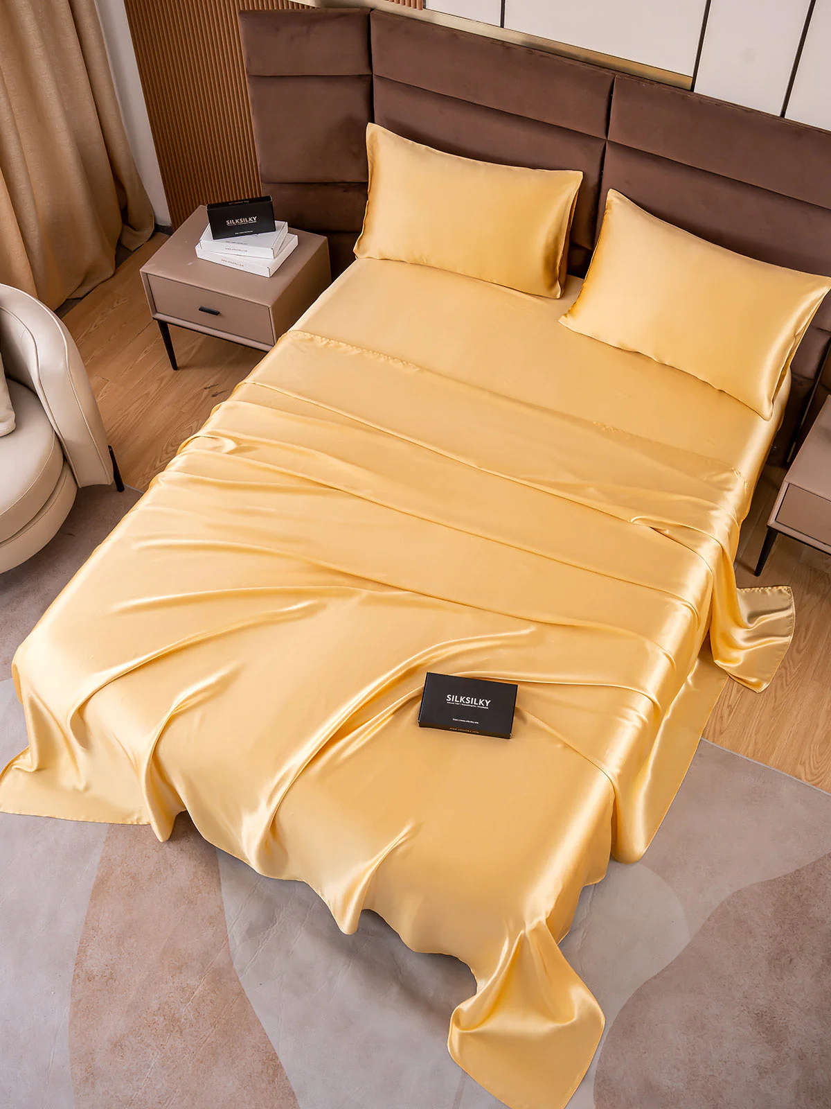 19Momme 4Pcs Silk Set Fitted&Flat Sheets+2x Pillowcases - Image 27