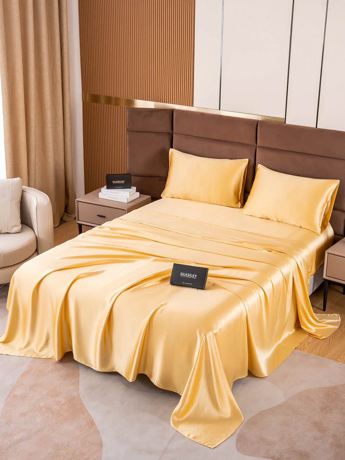 19Momme 4Pcs Silk Set Fitted&Flat Sheets+2x Pillowcases - Image 28